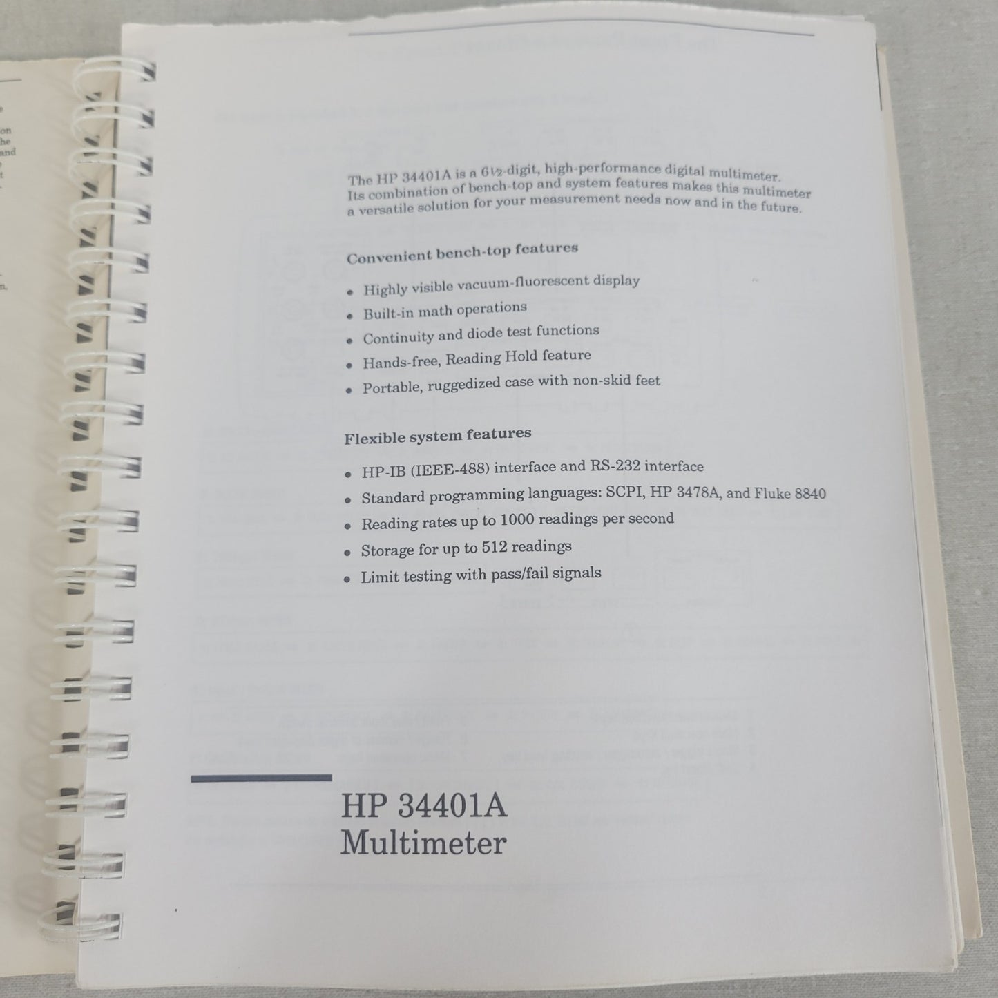 HP 34401A Digital Multimeter User's Guide Manual 34401-90003 Hewlett Packard OEM
