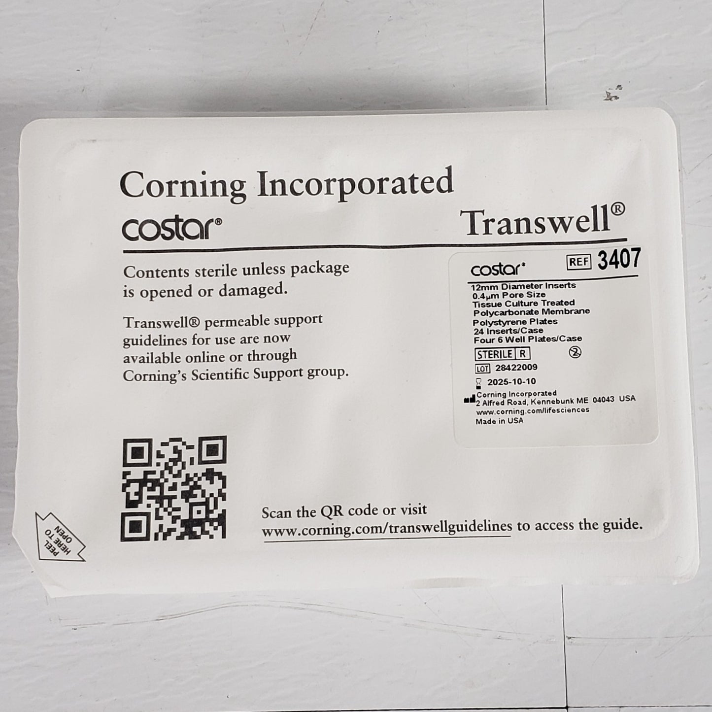 CORNING 3407 Four 6-Pack 12mm Diameter Inserts, 0.4μm Pore Size, Polycarbonate