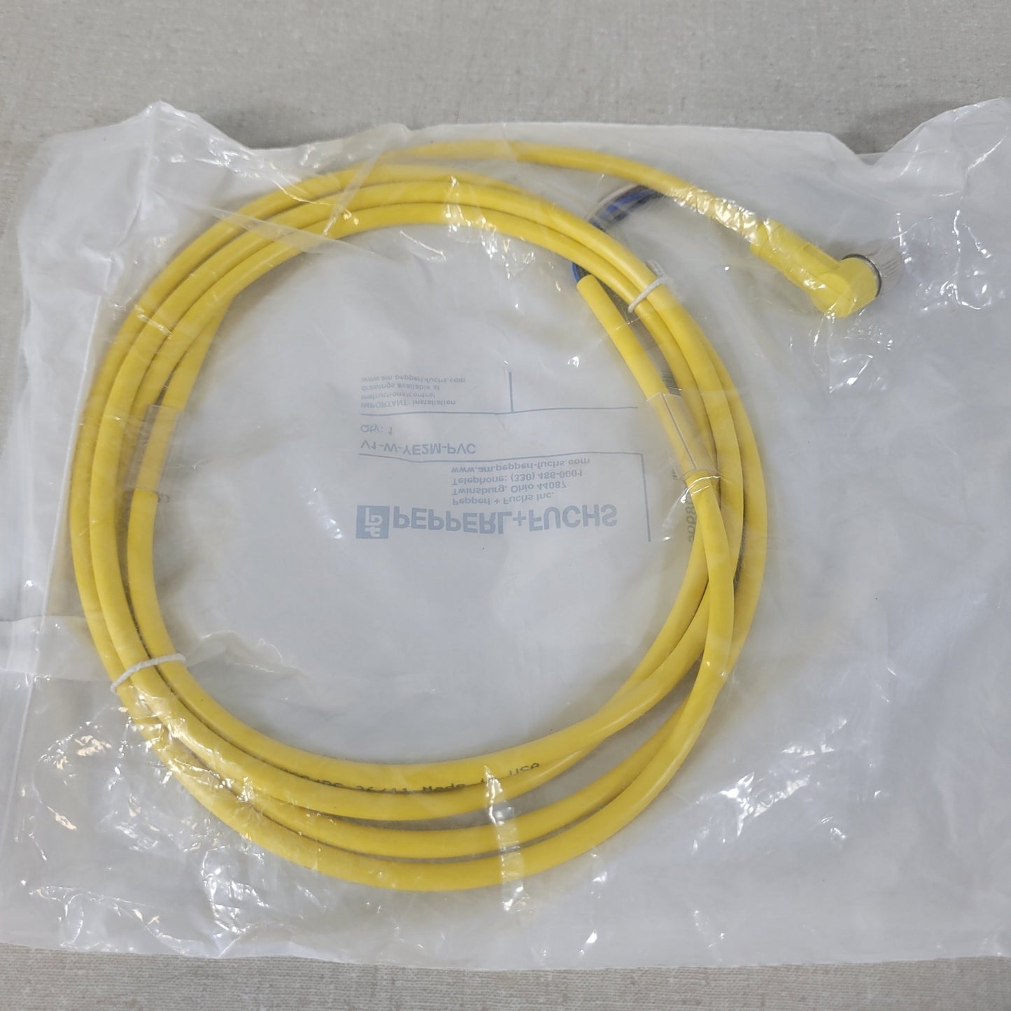 Pepperl Fuchs V1-W-YE2M-PVC 4-Pin Right Angle M12 Female Cordset 2M