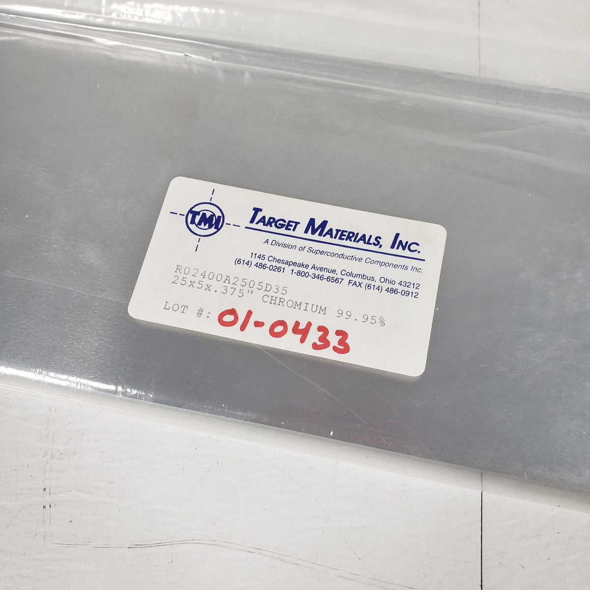 Target Materials R02400A2505D35 Chromium Sputter Target 25x5x.375 99.95% Plate