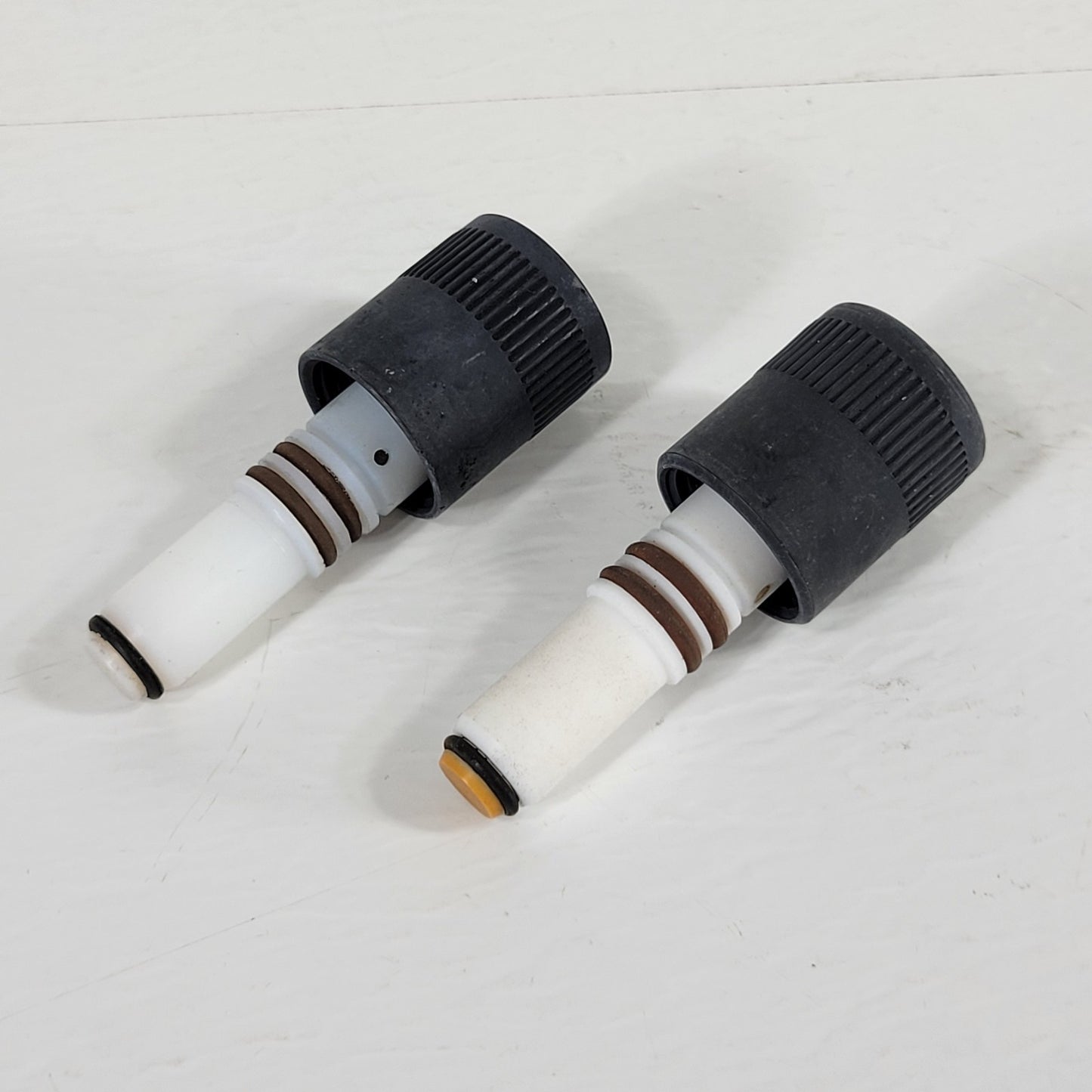 Two CHEMGLASS PTFE 0-12mm Vacuum Valve Plug-Only for Vac. Systems, Brown & Black