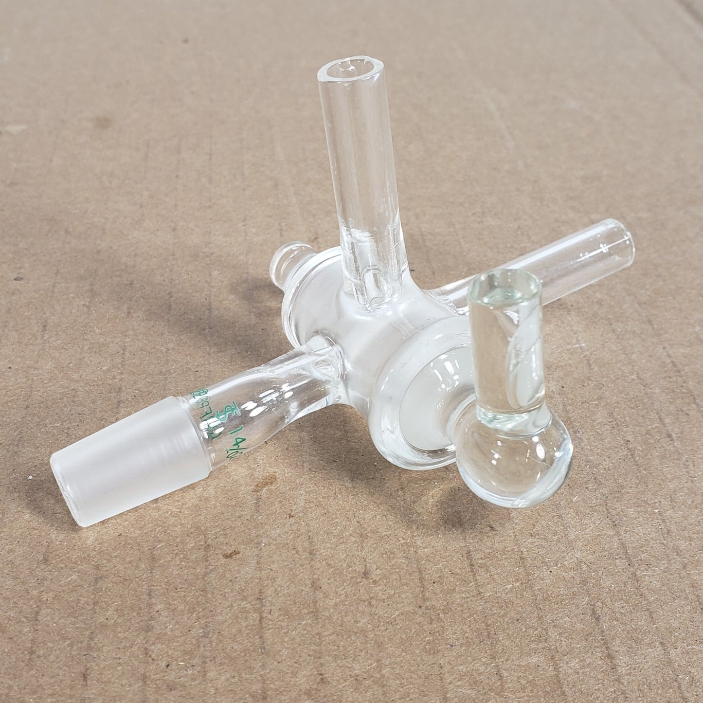 Chemglass AF-0509-10 3-Way Airfree Flushing Adapter 14/20 Joint 10mm Inlet Tube