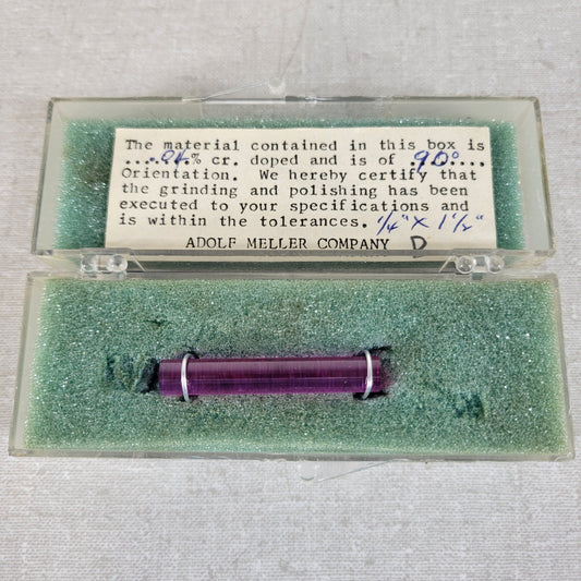 Adolf Meller Optics 0.04% Cr Ruby Sapphire Laser Maser Rod 1/4 x 1-1/2 90°