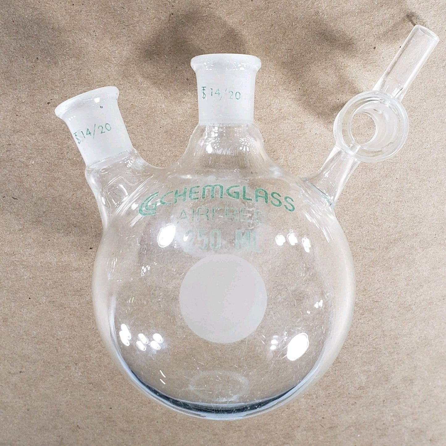 Set of 2 Chemglass AF-0530-03/01 250/50mL CN & SN 14/20 Round Bottom Flask