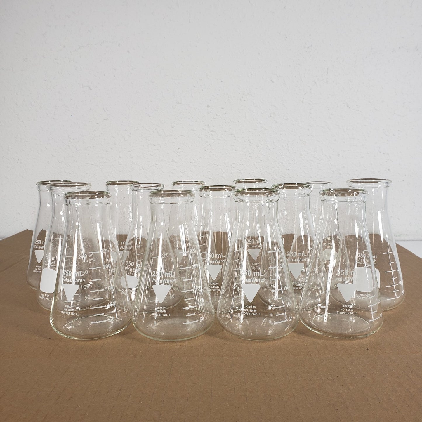 Lot of 14 Valueware/Pyrex 56650/26501/5100/4980 250mL Erlenmeyer Flasks