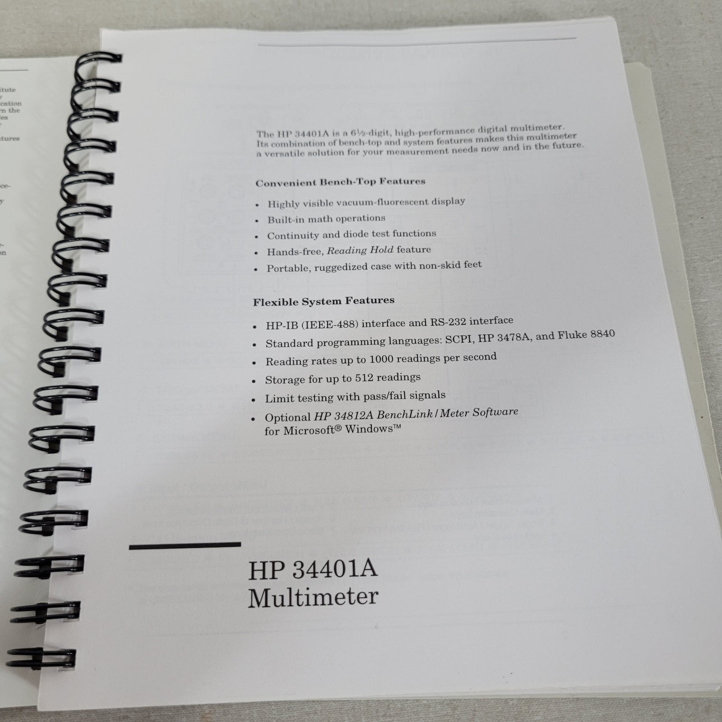 HP Agilent 34401A User Service Quick Reference Manuals 34401-90004 90008 90013