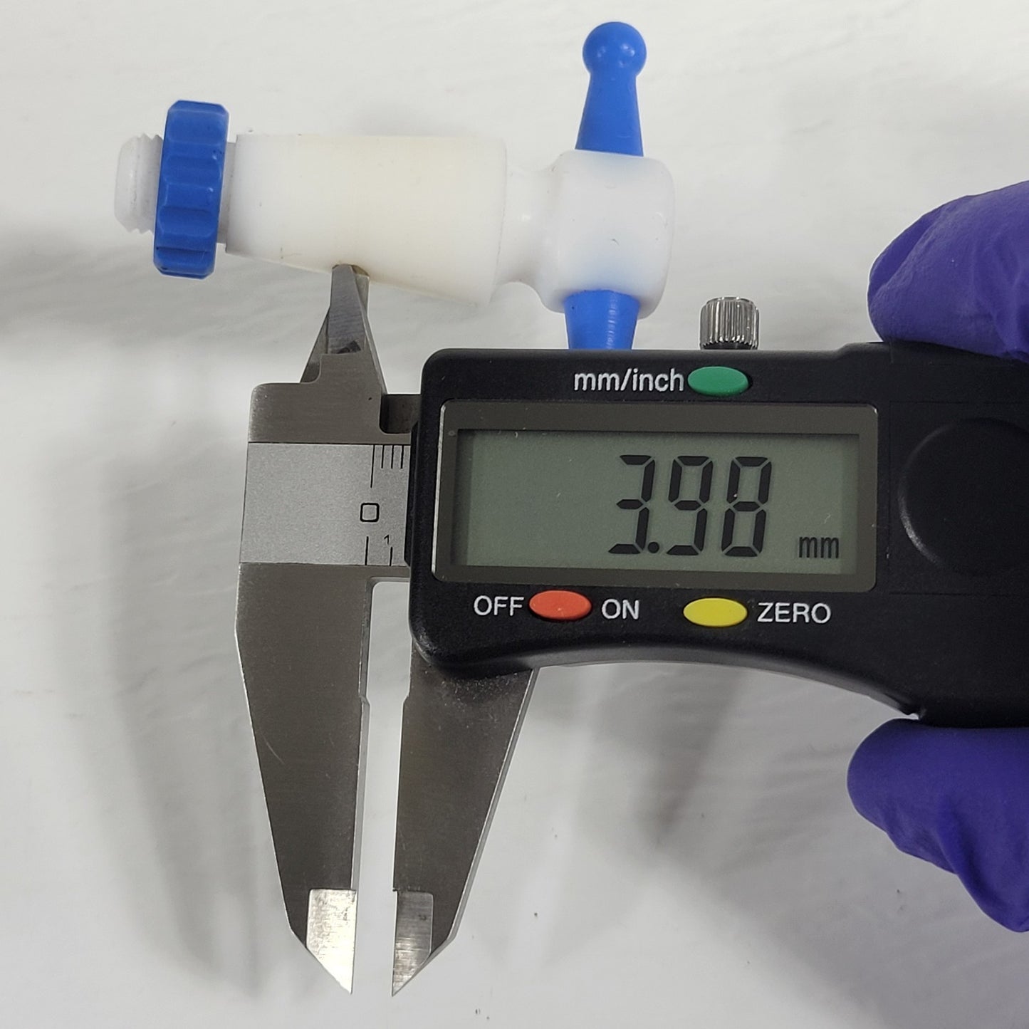 Three PTFE 17/28mm 4mm Bore Tapered Stopcocks for Glassware in Labs, Blue