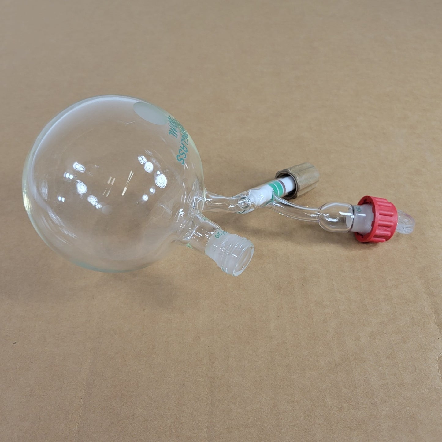 Chemglass 500mL Airfree Schlenk Storage Flask 14/20 Sidearm 0-8mm Chem-Cap Valve