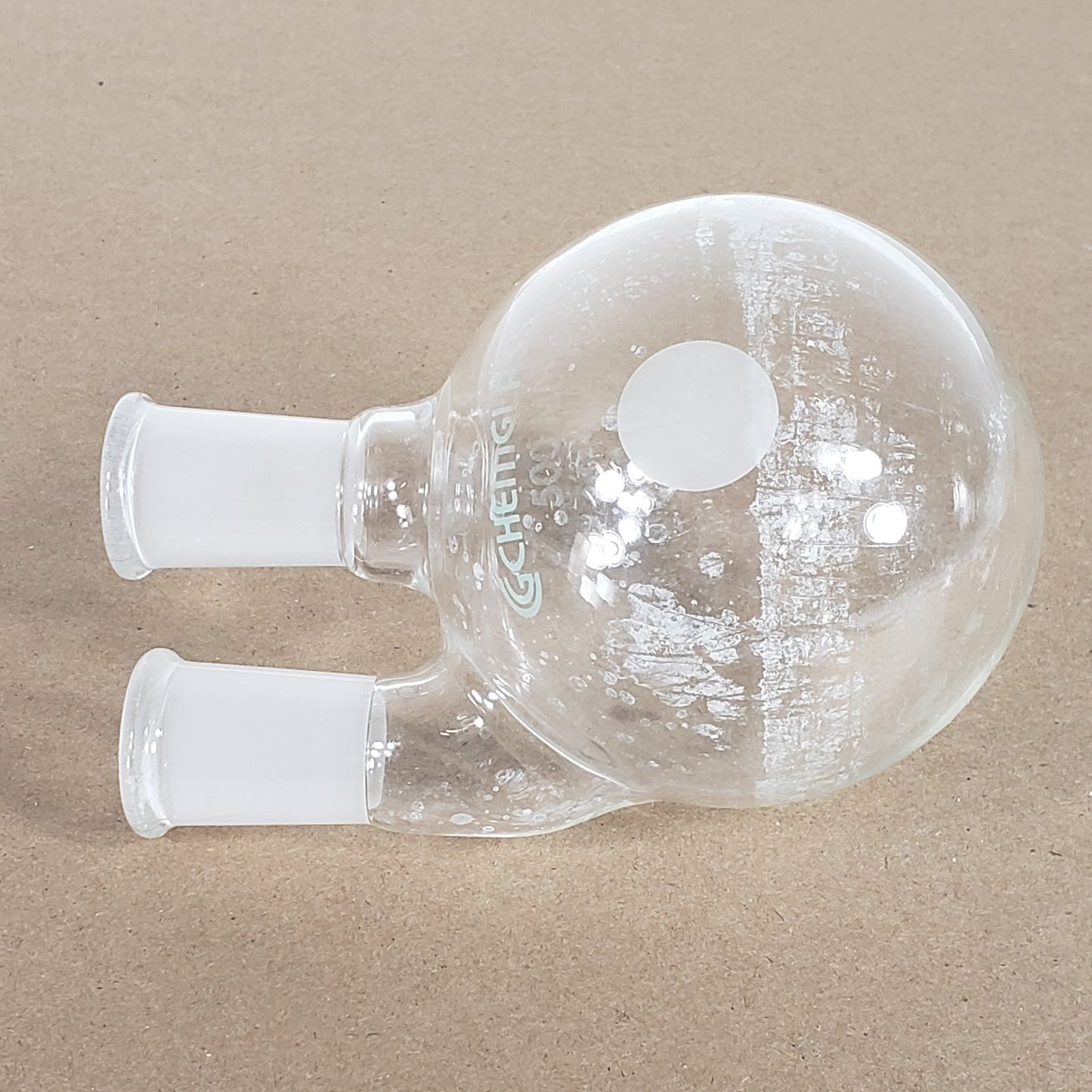 Chemglass CG-1518-06 Round Bottom Flask 500mL 2 Neck Straight 24/40 Joints
