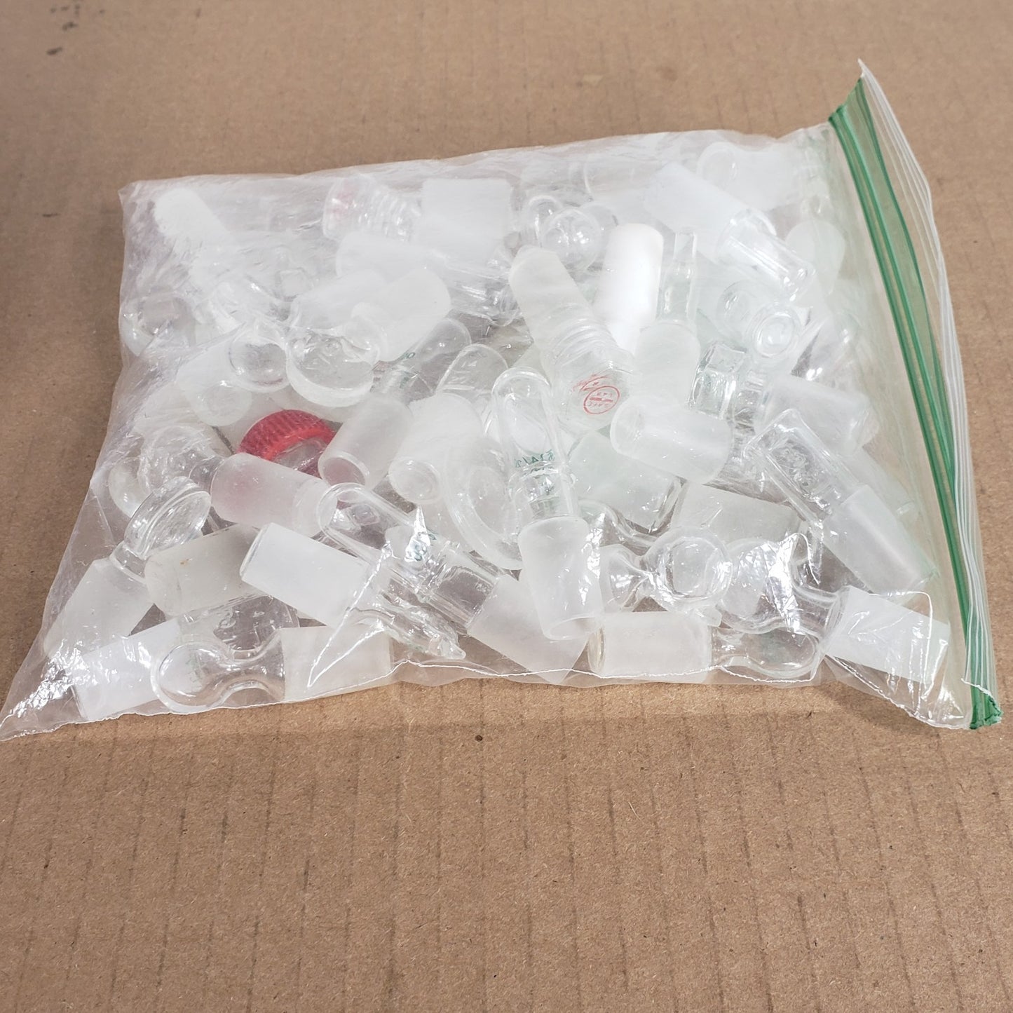 Lot Of Assorted Glass & Plastic Glassware Stoppers/Caps Variety Of Sizes