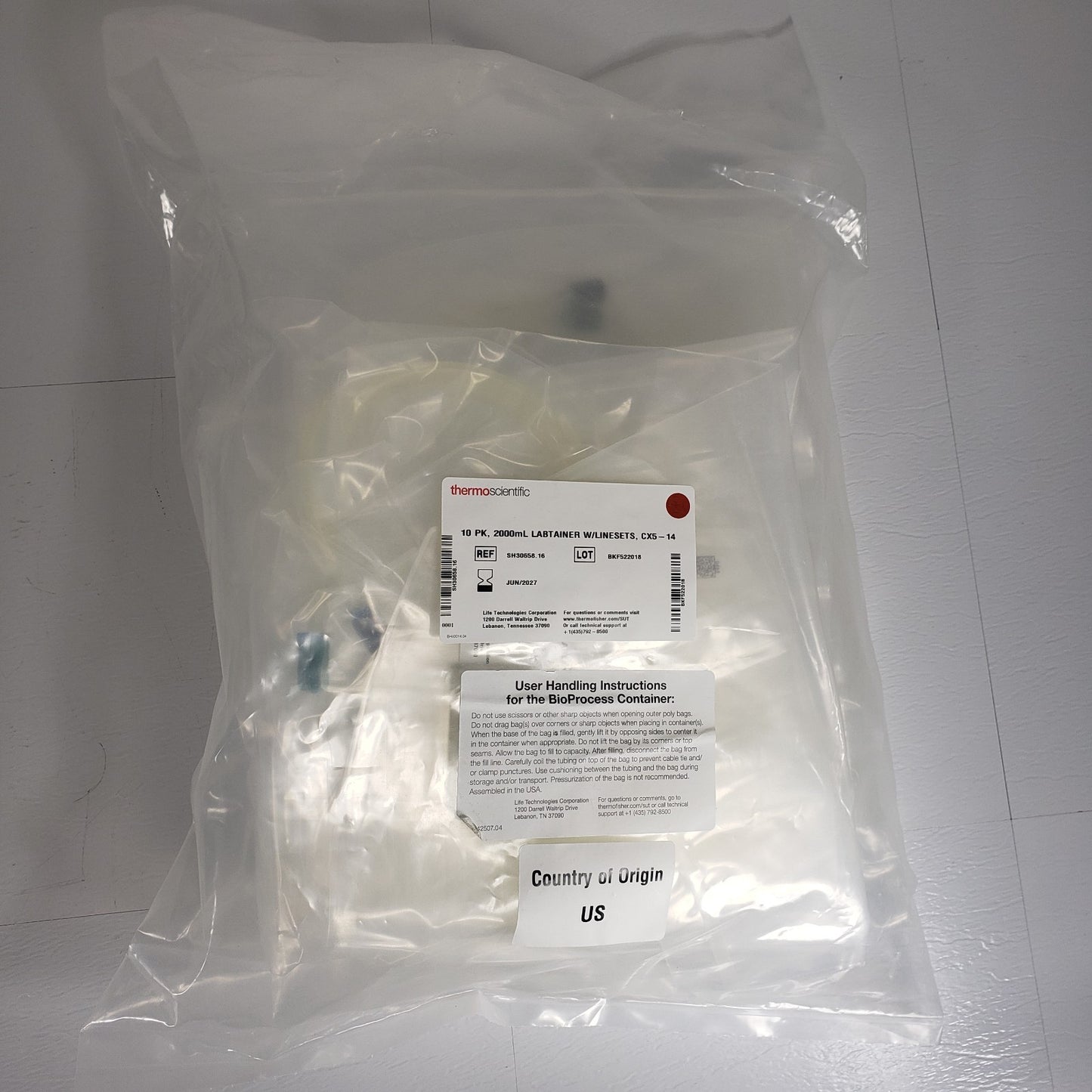 7x Thermo SH30658.16 2L Labtainer BioProcess Containers w/ Linesets