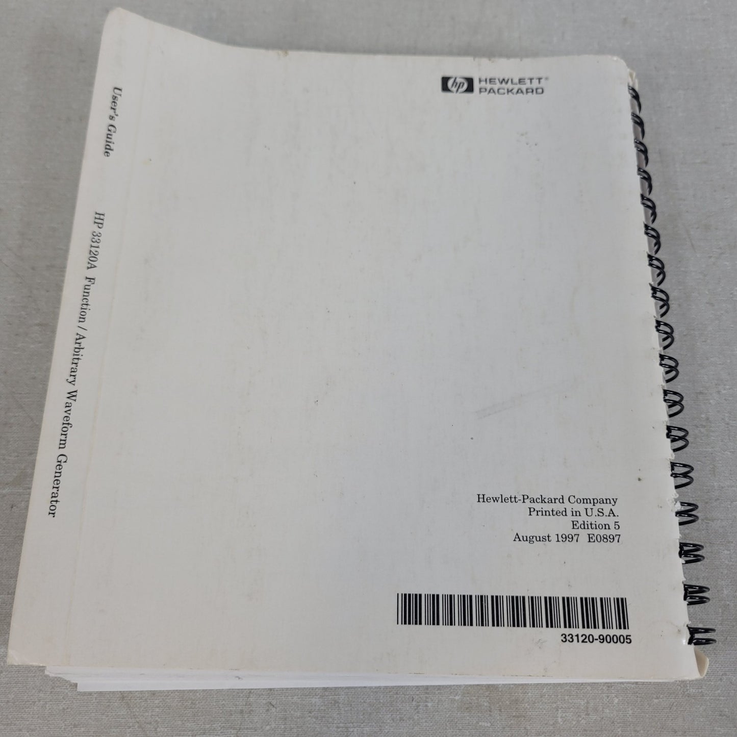 HP 33120A 33120-90005 Edition 5 Function Arbitrary Waveform Generator User Guide