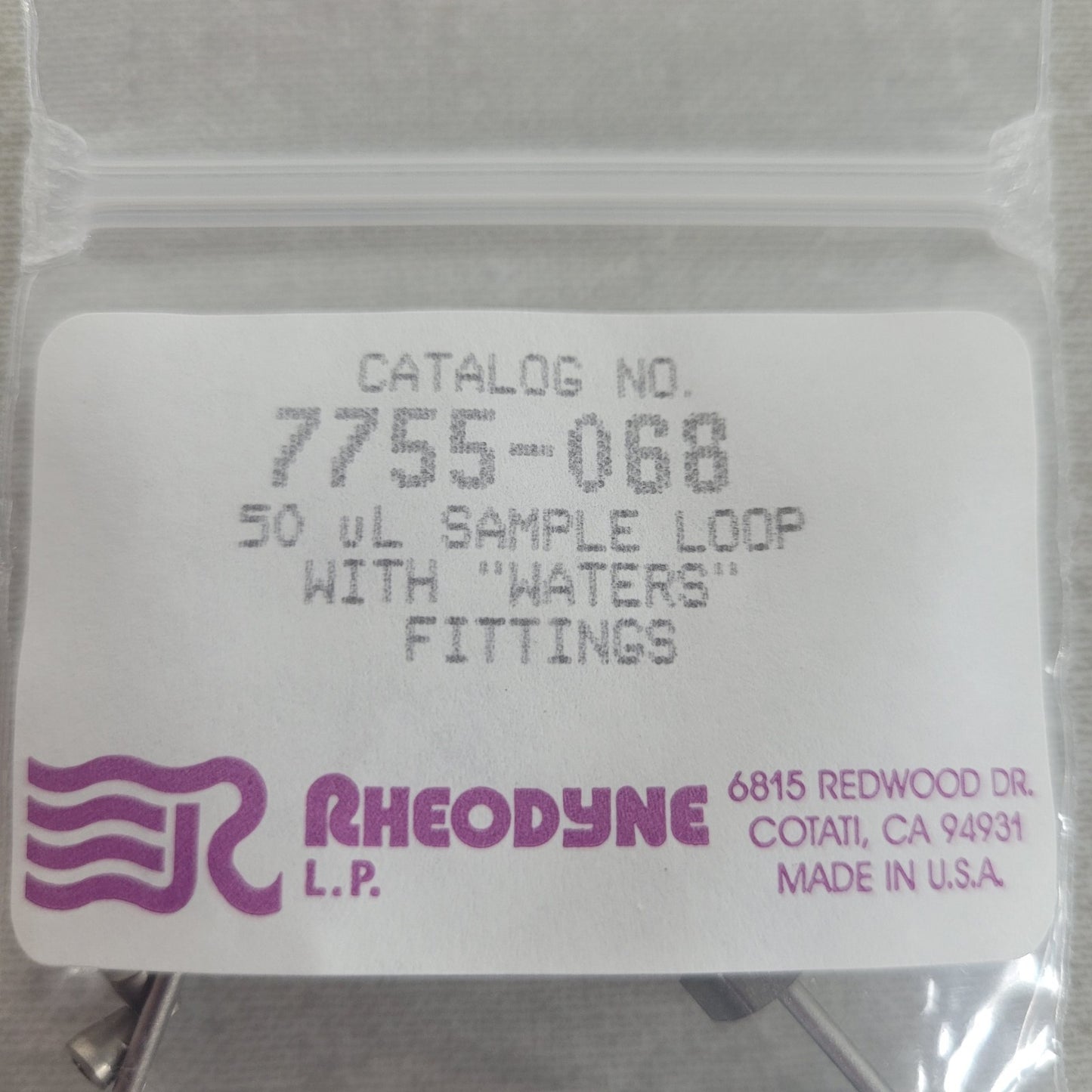 RHEODYNE 7755-068 50uL SS Sample Loop Waters HPLC 7725 Injector Valve