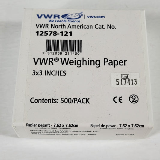 VWR 12578-121 Weighing Paper 3x3 Inches, 500 Pack, New Open Box
