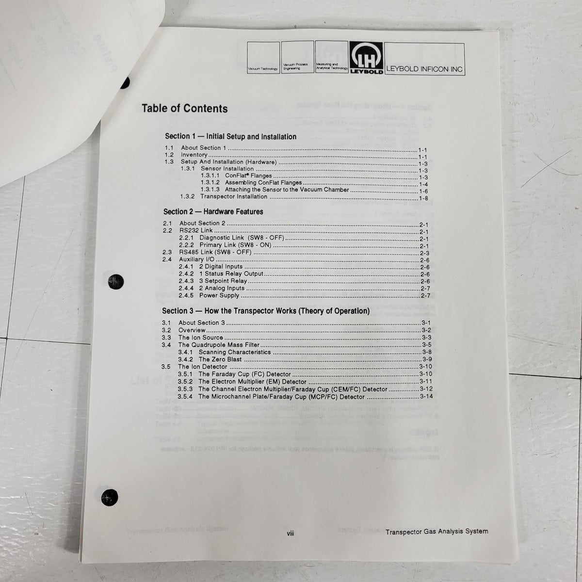 Leybold INFICON 074-201 Transpector Gas Analysis System RGA Manual 1995