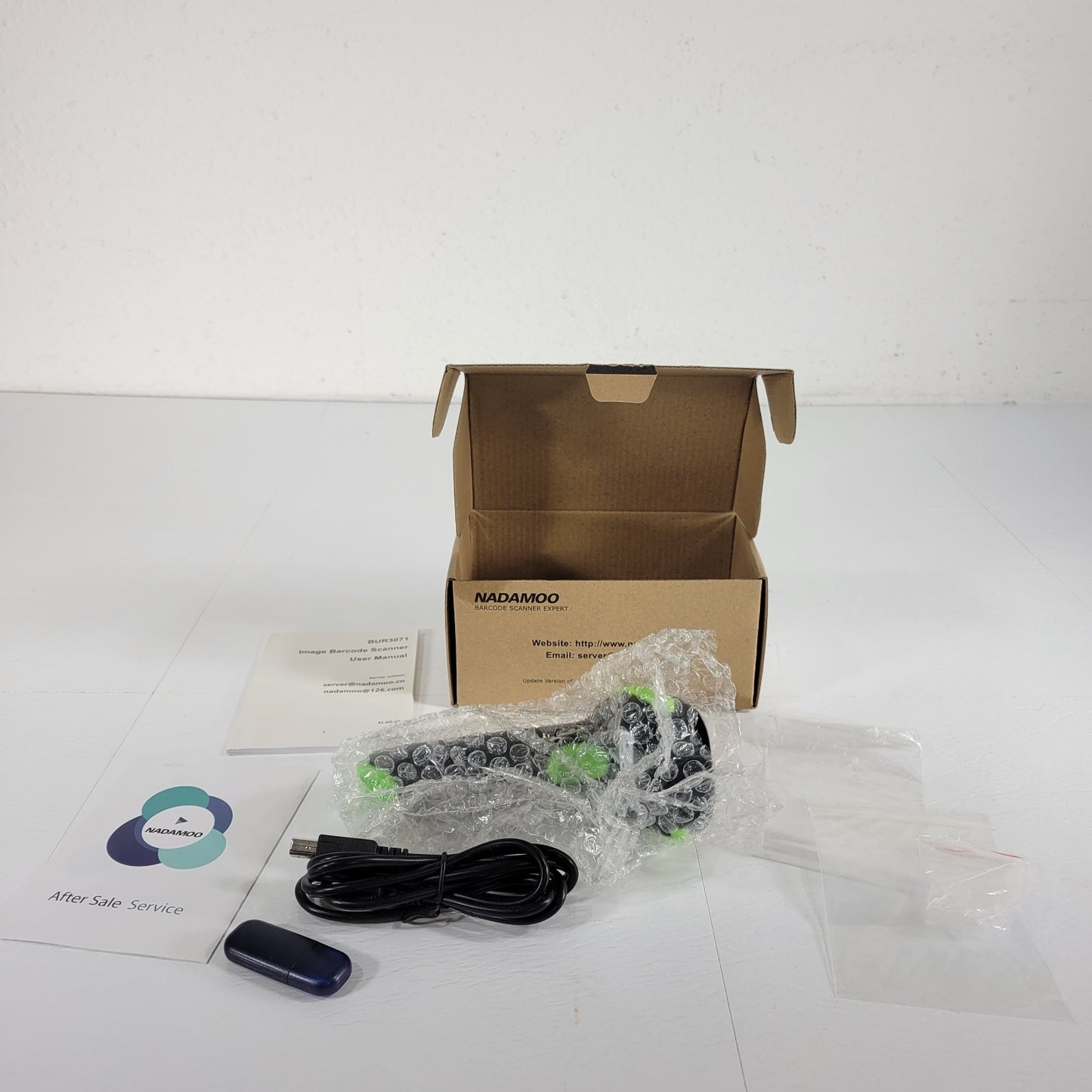 NADAMOO BUR3071 2D Wireless Wired Barcode Scanner QR Code Reader Tested