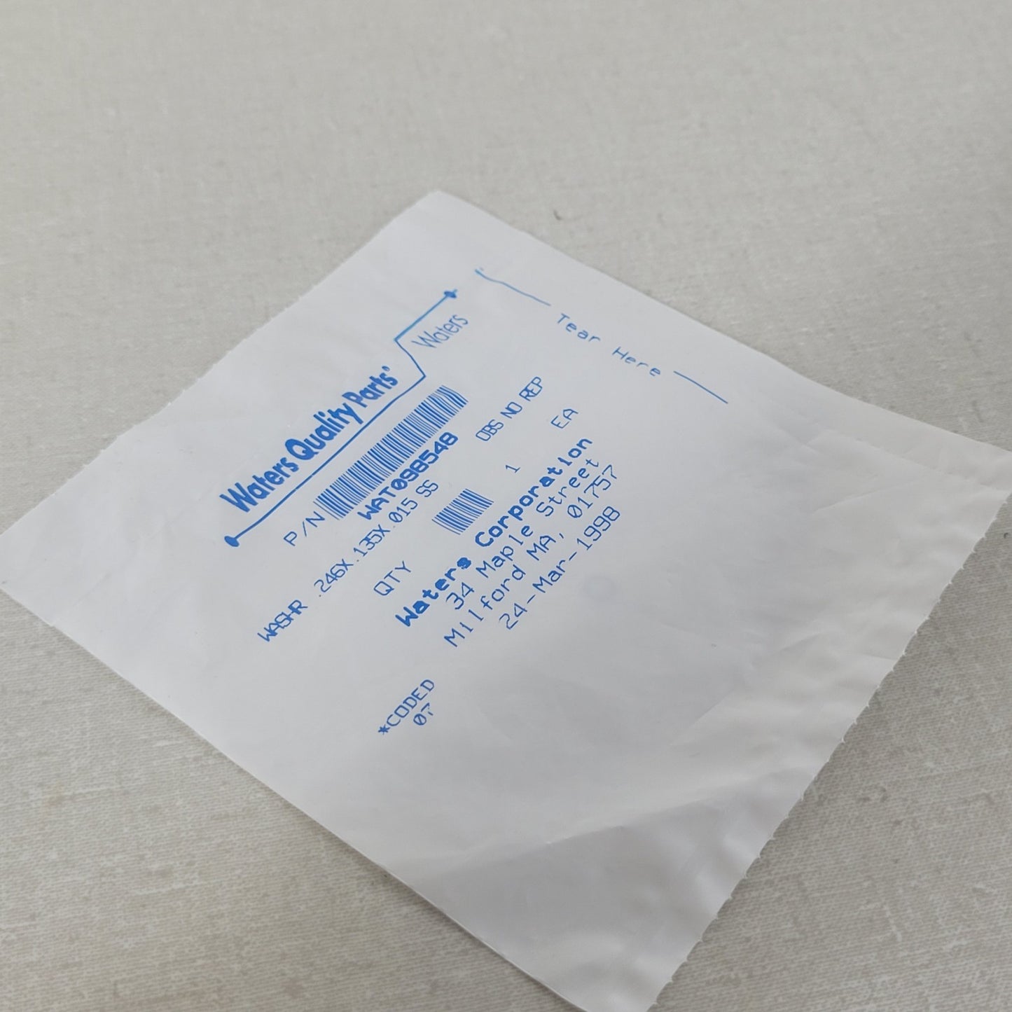 Waters WAT098548 Stainless Flat Washer for 510 600 HPLC Pump Inlet Manifold