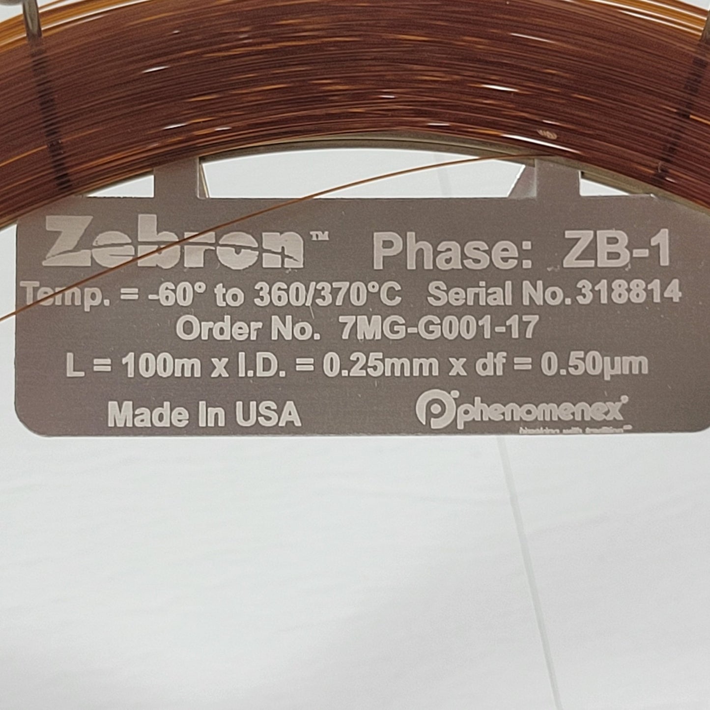 Phenomenex Zebron 7MG-G001-17 ZB-1 Phase Gas Chromatography Capillary Column GC