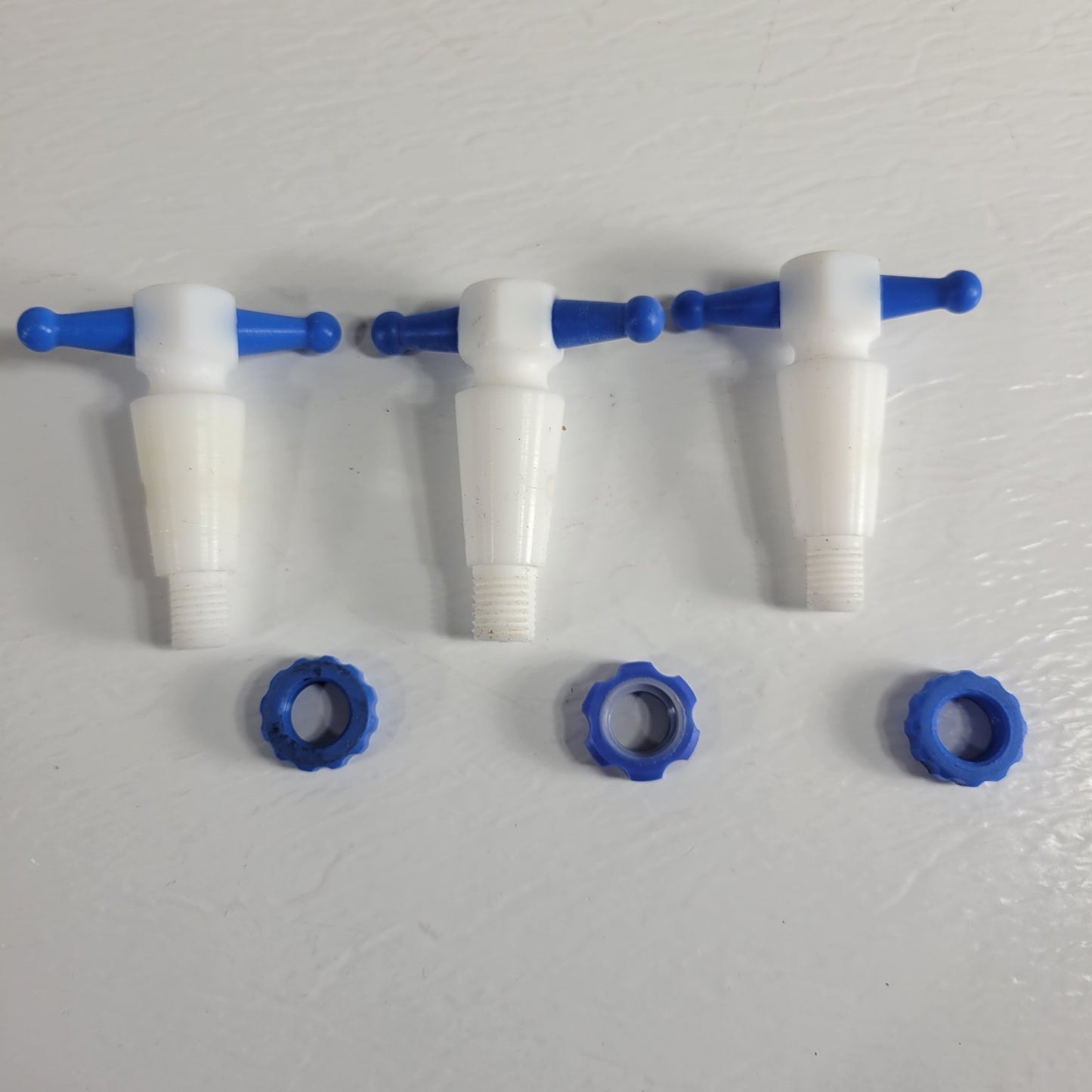 Three PTFE 17/28mm 4mm Bore Tapered Stopcocks for Glassware in Labs, Blue