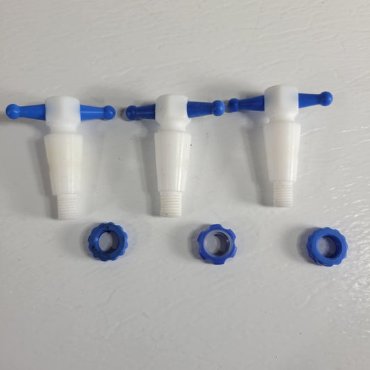 Three PTFE 17/28mm 4mm Bore Tapered Stopcocks for Glassware in Labs, Blue