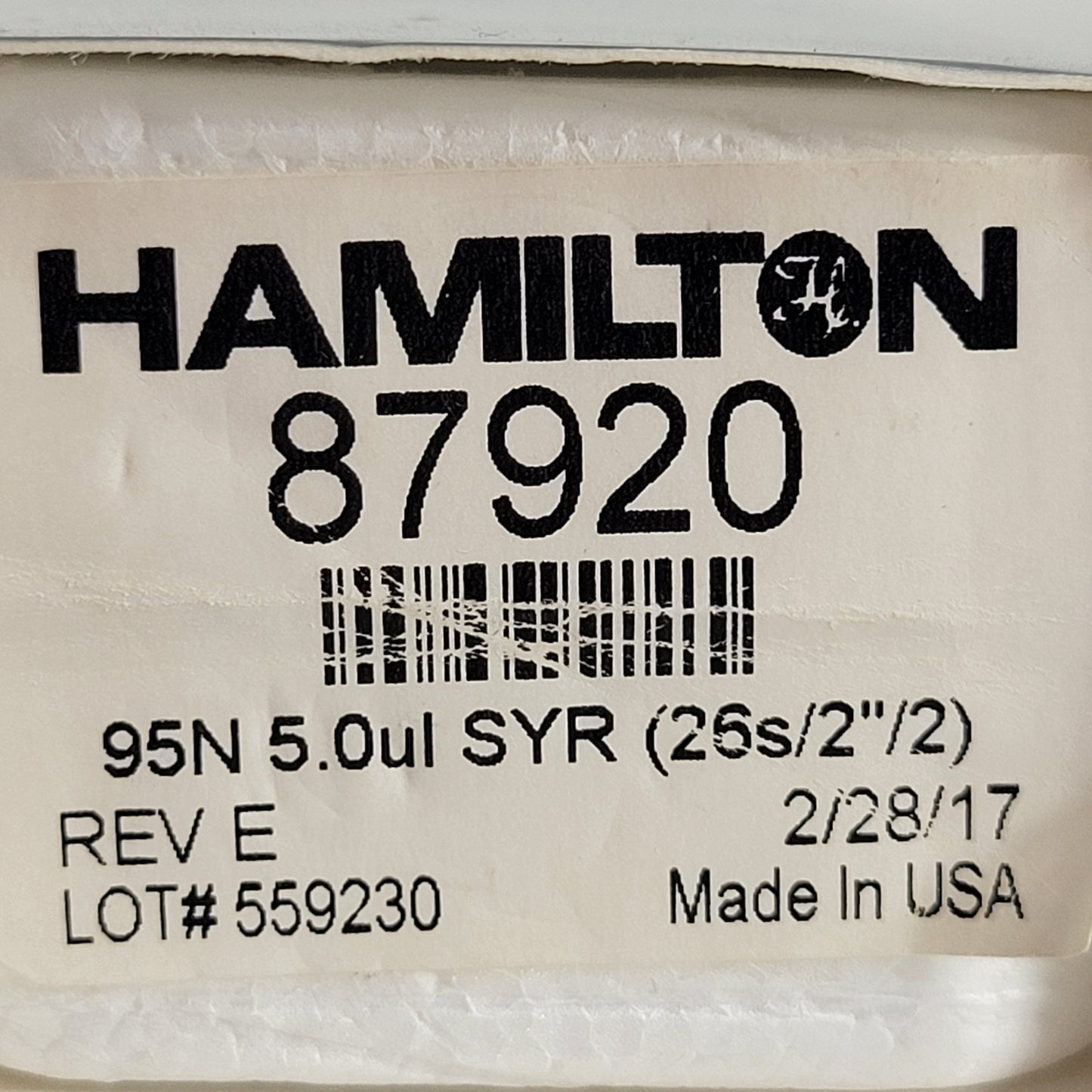 Hamilton 87920 5µL Microliter #95N Srng 26s 2" Cemented Ndl GC HPLC Lab