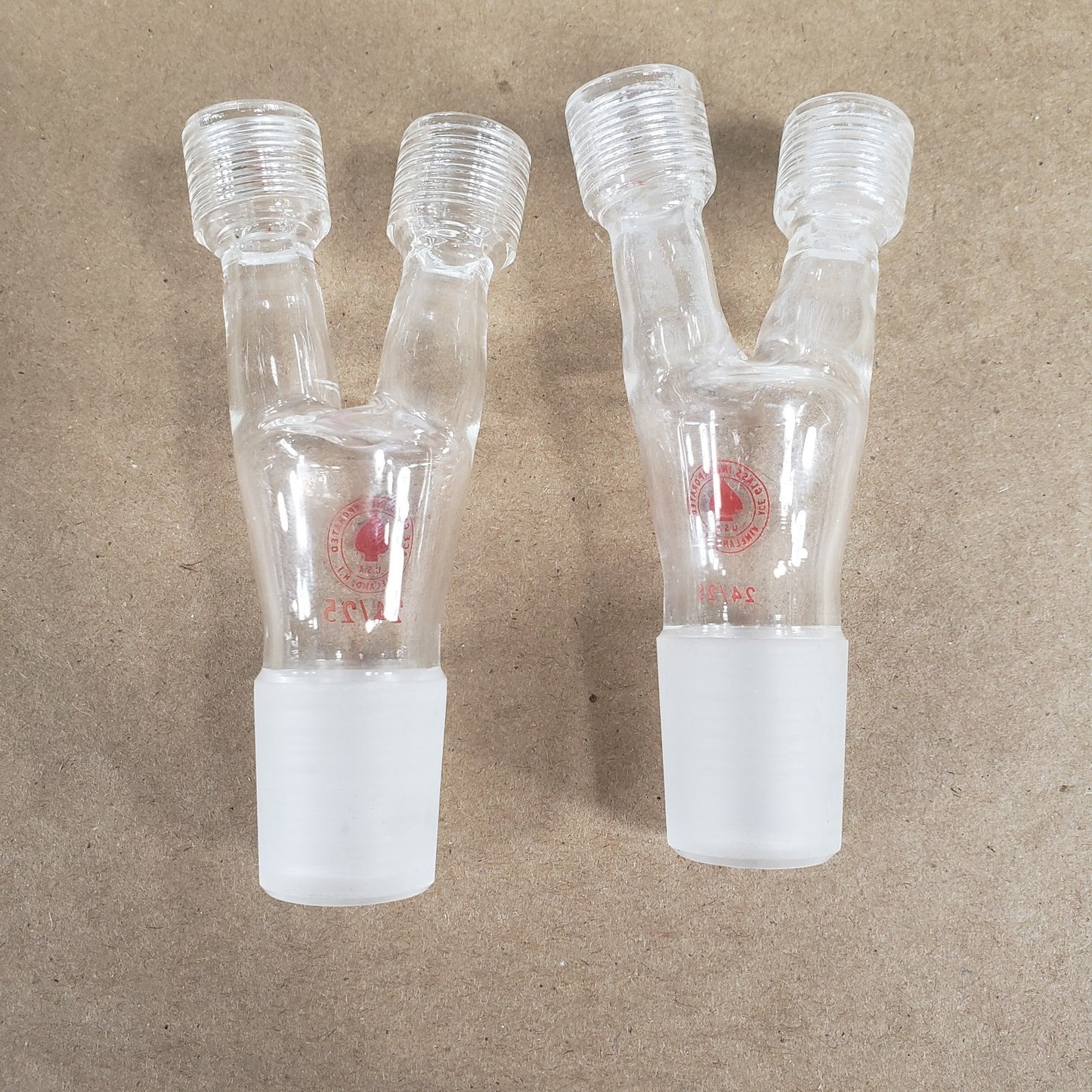 Set of 2 Ace Glass Inc. 5031-10 Twin Adapter 24/25 Bottom #7 Threads Top