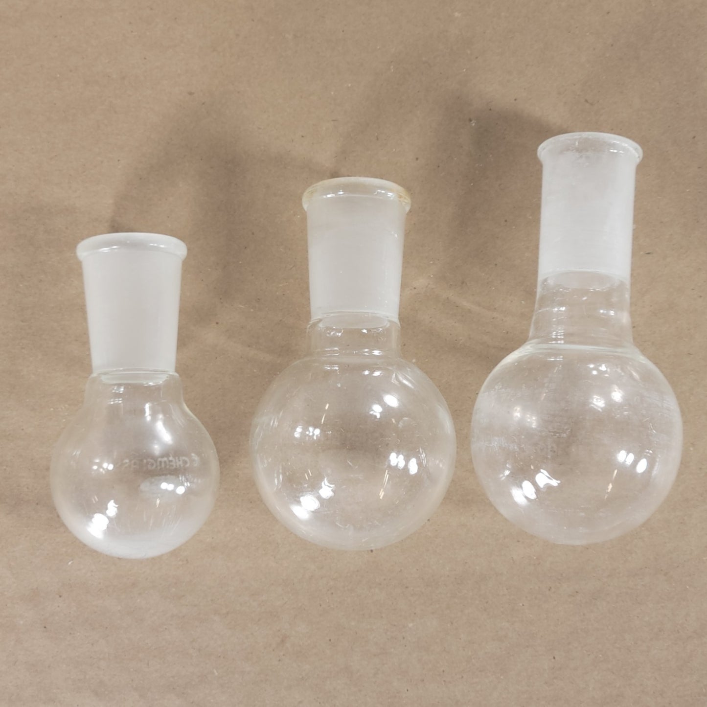 Chemglass CG-1506-05/CG-1506-02 Round Bottom Boiling Flasks 2x100mL & 1x50mL