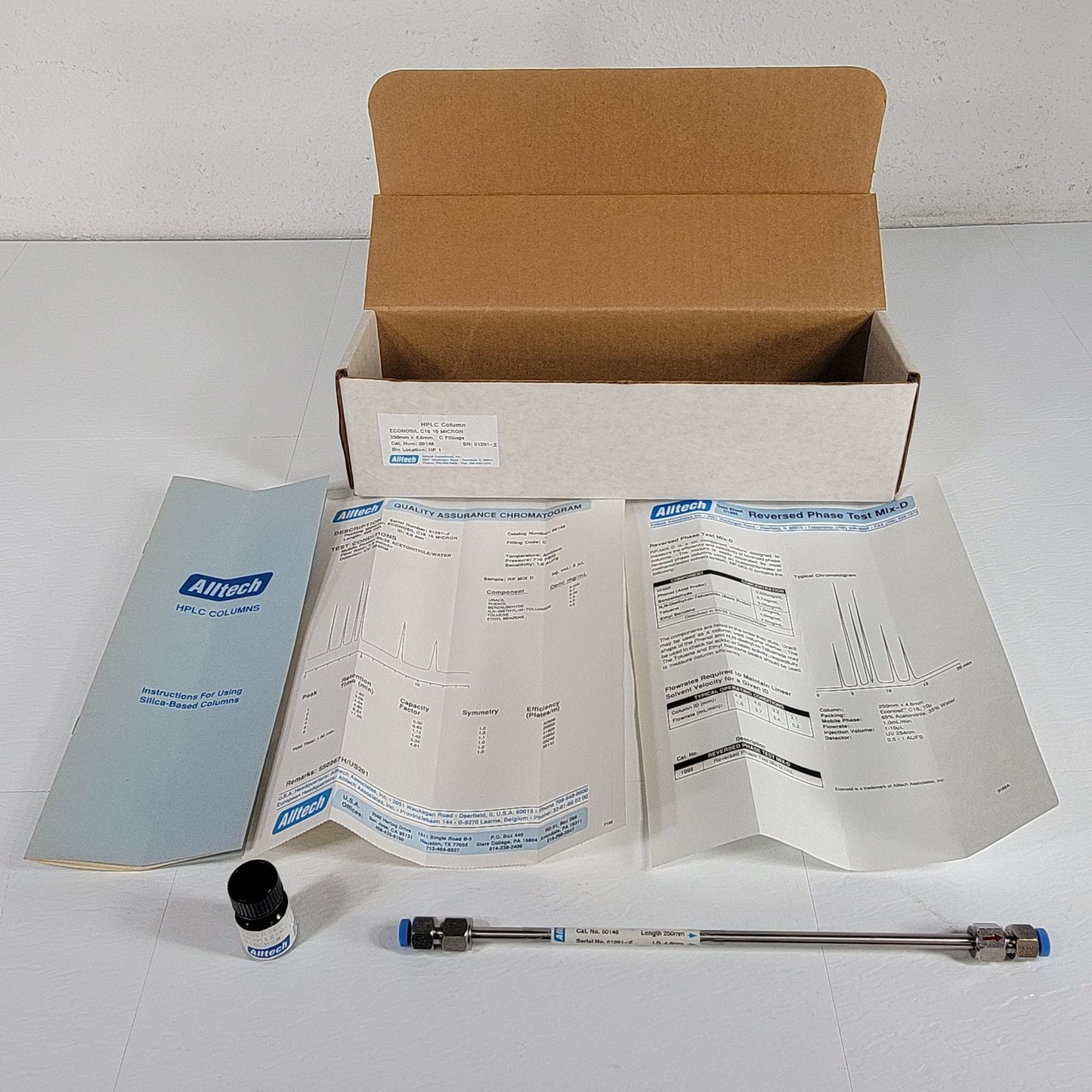 Alltech 60148 HPLC Column 250x4.6mm C Fittings w/R-Phase Test Mix & QC Papers