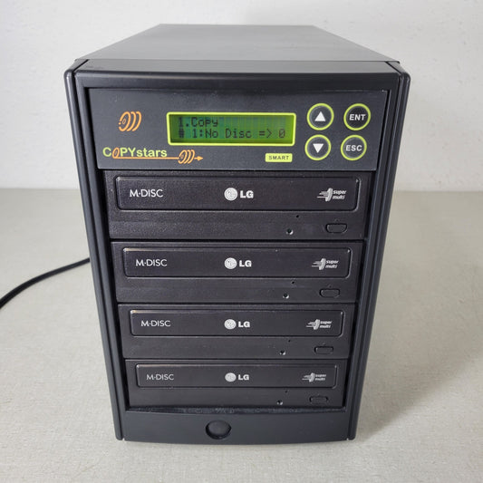 COPYSTARS DVD Duplicator, 4 LG M-Disc Drives, Copy, Copy + Compare, Expert Modes