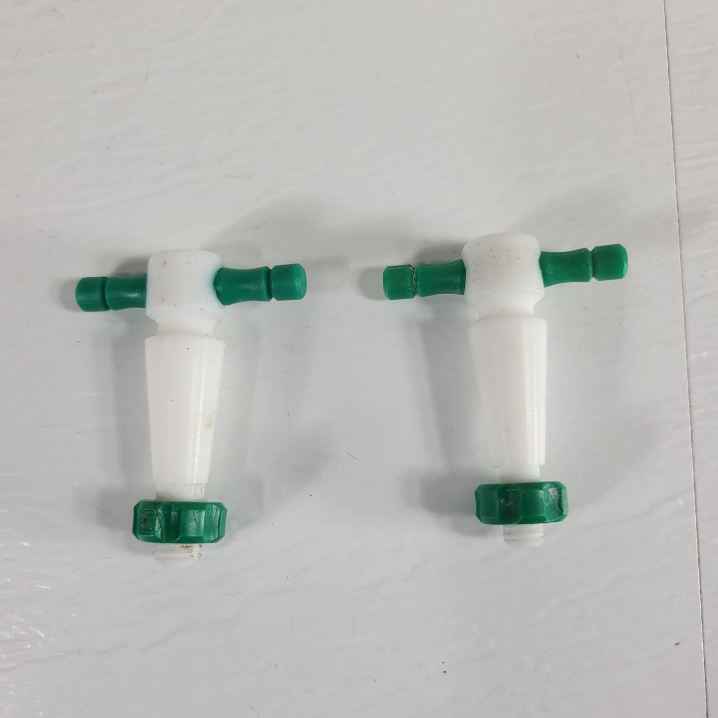 Two PTFE 12.3/24mm 2mm Bore Tapered Stopcocks for Glassware in Labs, Green