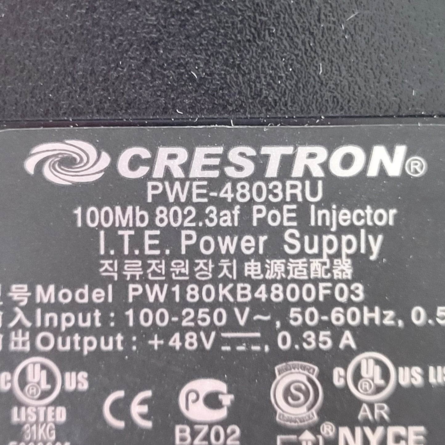 Pack of 2 CRESTRON 100Mb 802.3af PoE INJECTOR PWE-4803RU I.T.E. Power Supply