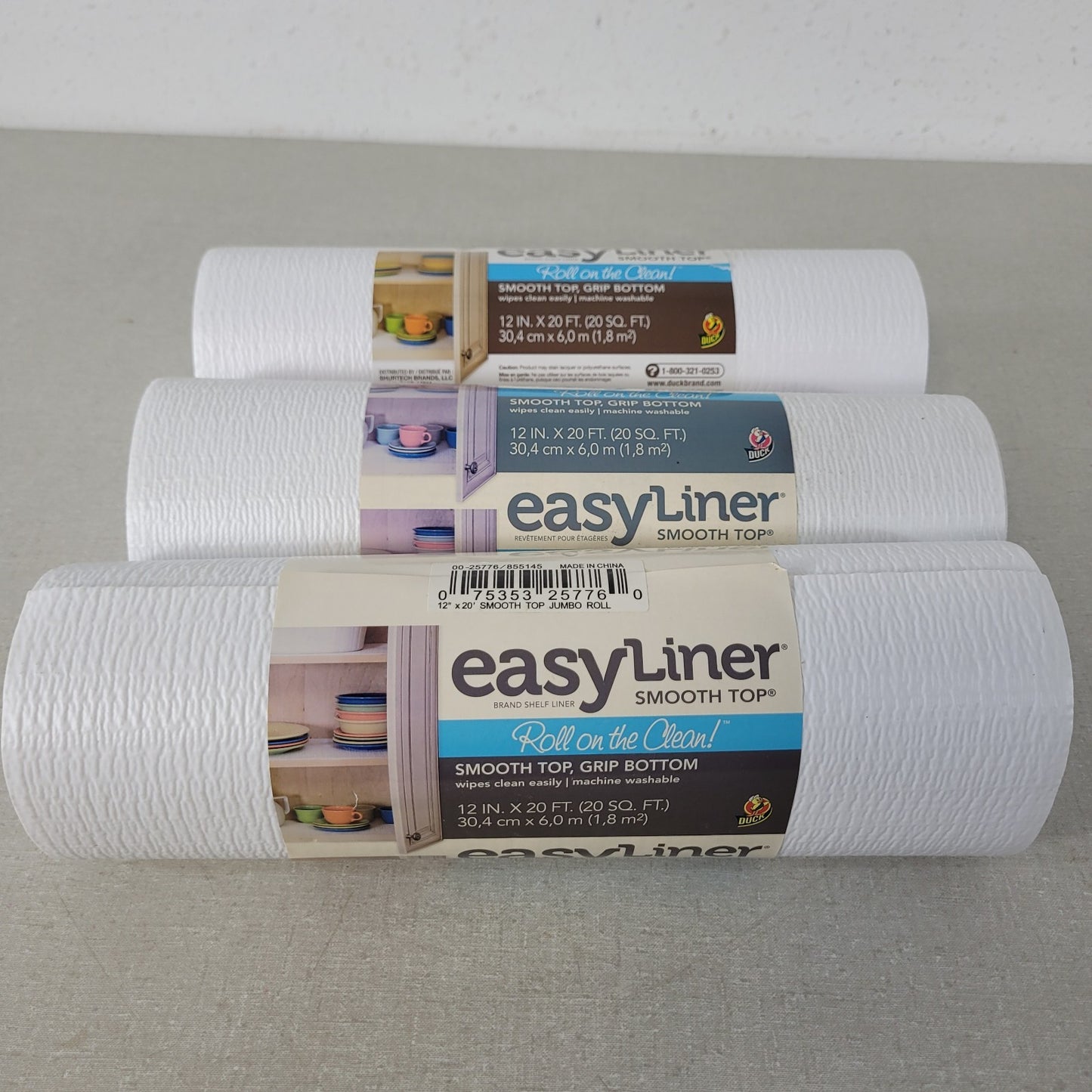3x EasyLiner Smooth Top Shelf Liner White 12 in x 20 ft Non-Adhesive Drawer Roll
