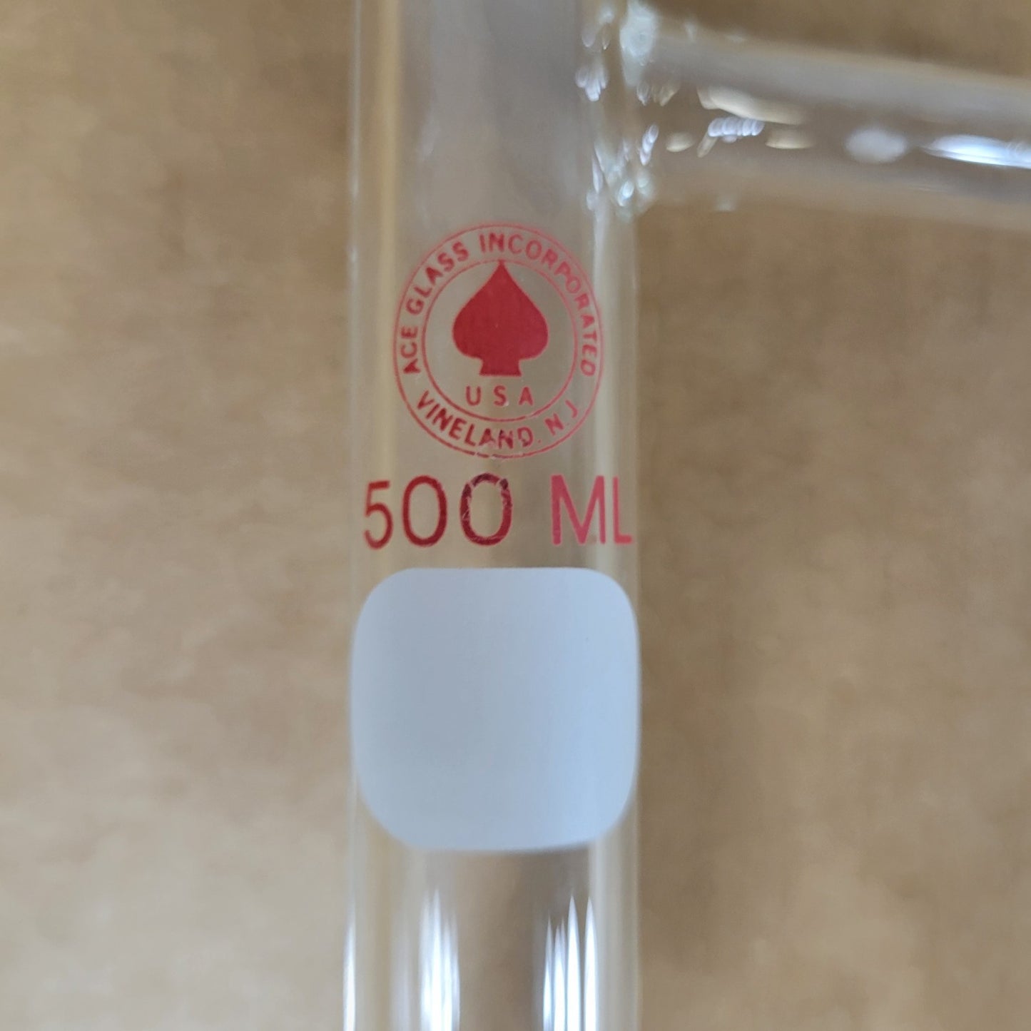 Ace Glass 7814-08 500mL Round Bottom Flask 3/8" OD Cajon Side Arm #15 Threads