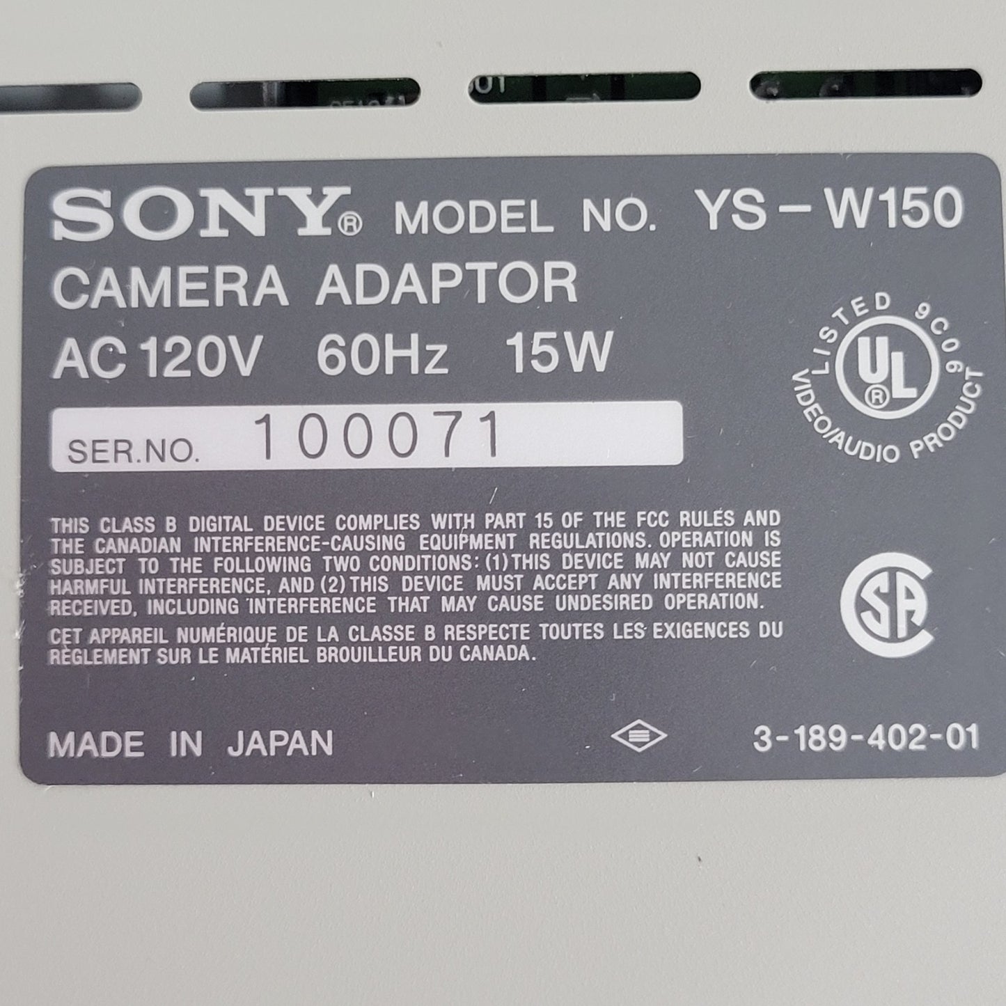 SONY YS-W150 CCTV Camera Adaptor BNC Video Out A/B Sync In/Out 15W