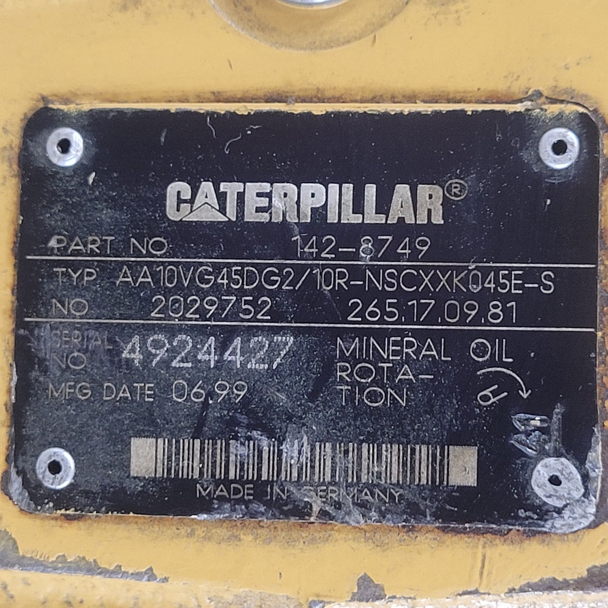 CAT Caterpillar 142-8749 Hydrostatic Hydraulic Pump Skid Steer 216 226 Untested