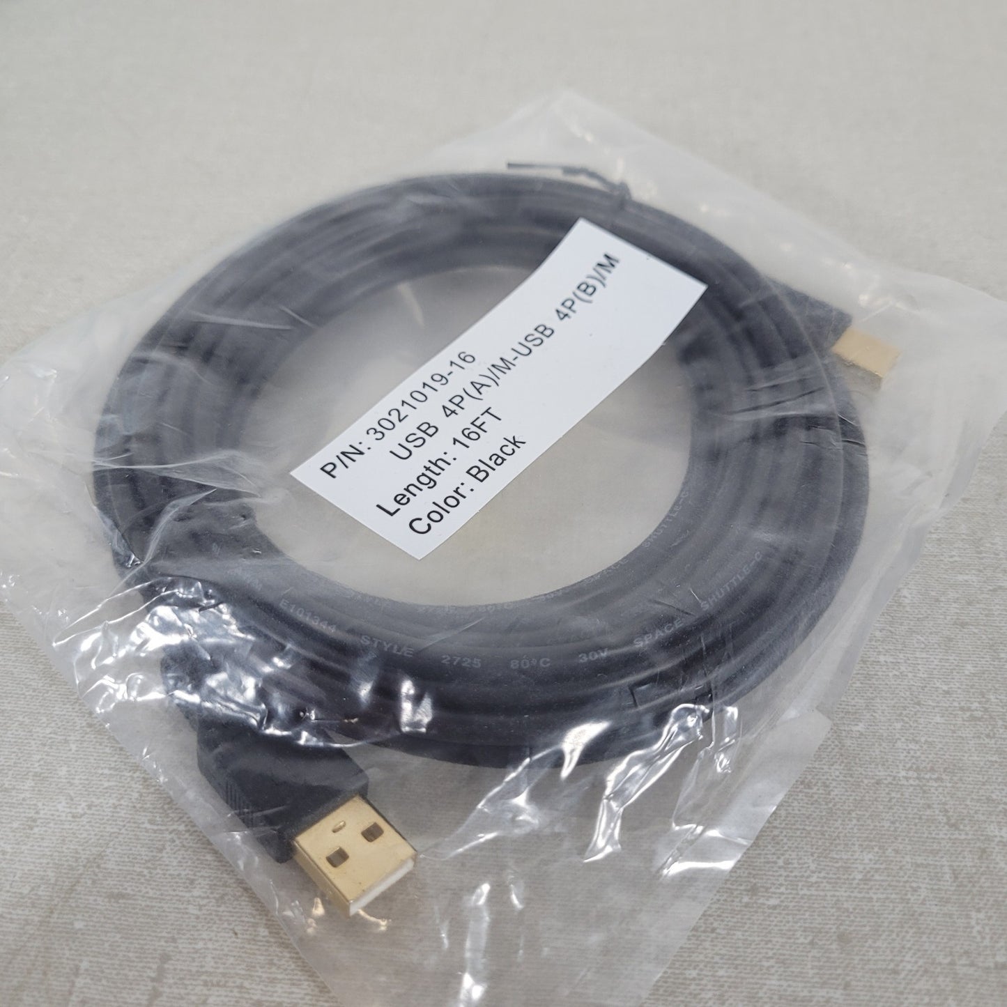 Qualtek 3021019-16 USB A Male to B Male Cable 16FT Black