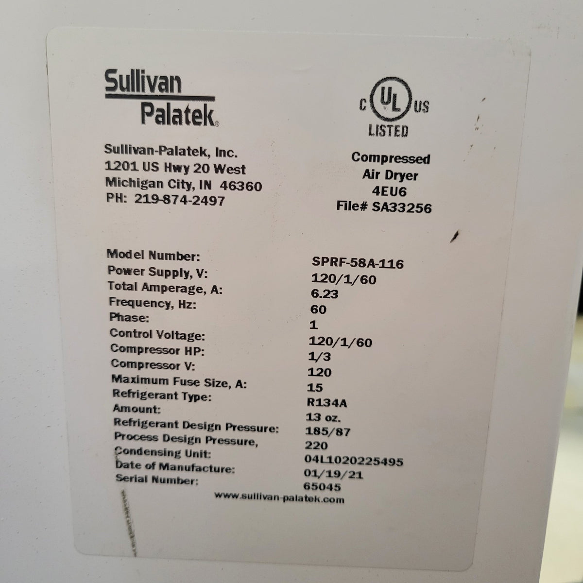 Sullivan Palatek AA-15 15HP Oil-Free Compressor + SPRF58A-116 BEKO ACC45 Dryers