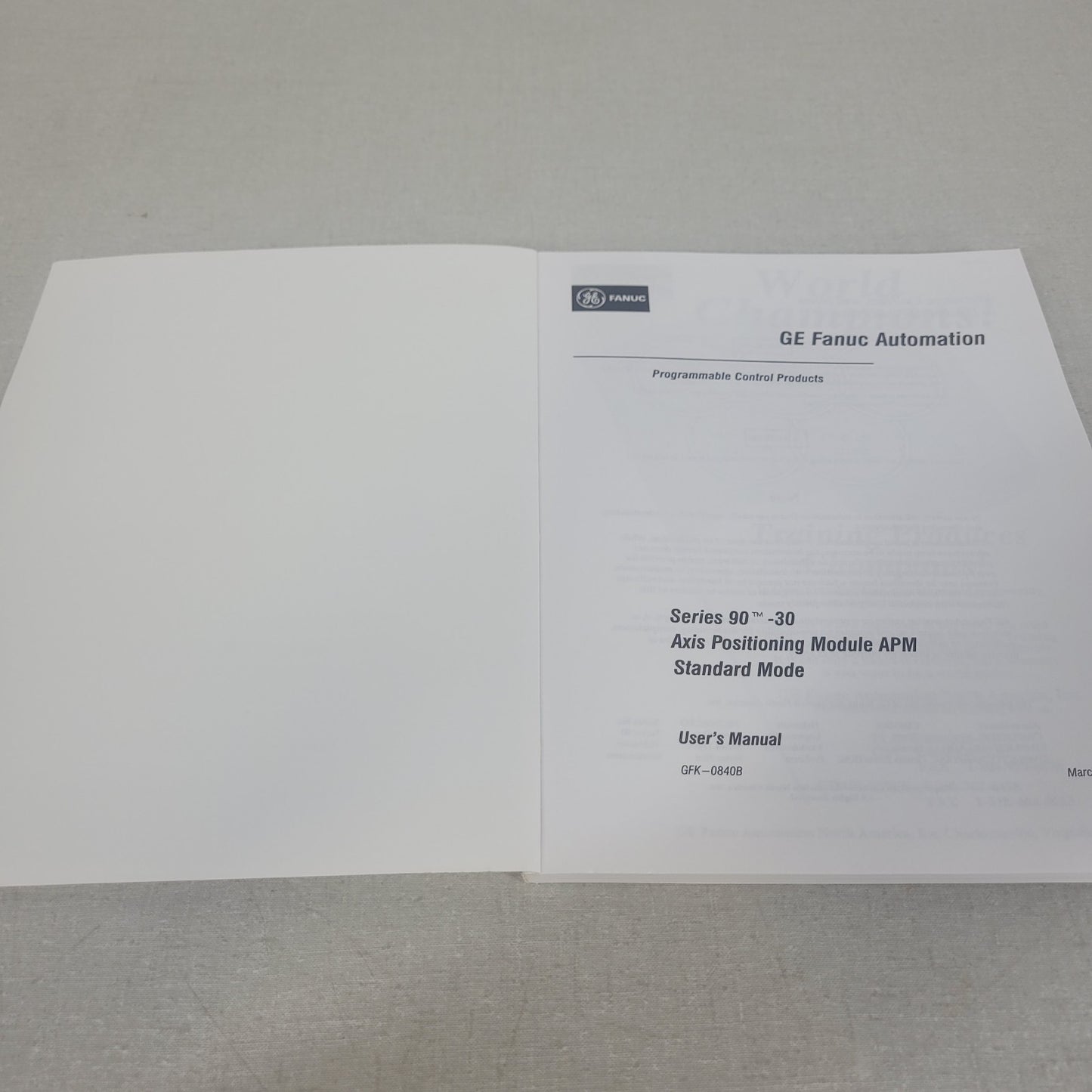 GE Fanuc GFK-0840B Series 90-30 Axis Positioning Module APM Standard Mode Manual