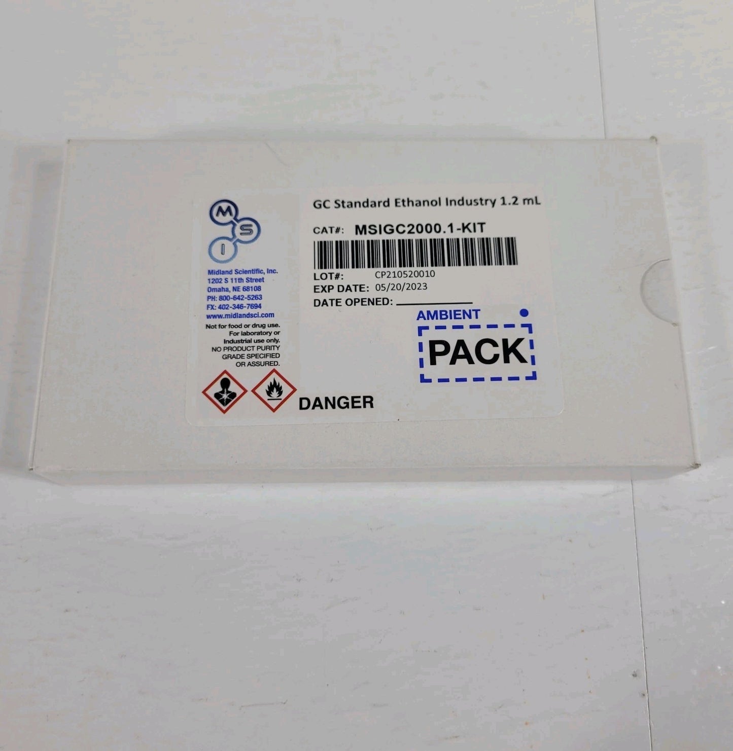Expired 3 Count MSI GC Standard Ethanol Industry 1.2 mL  MSIGC2000. 1-Kit
