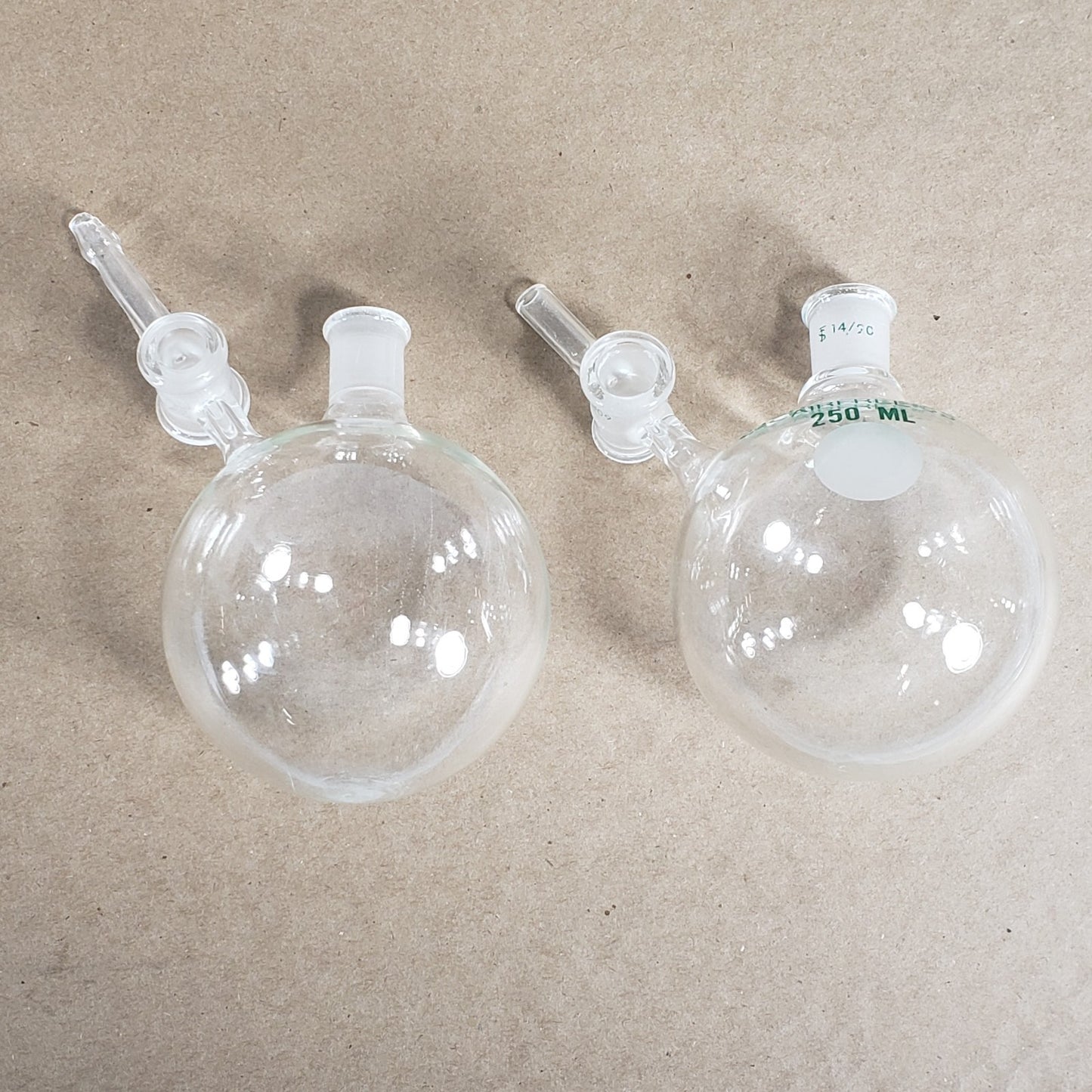 Set of 2 Chemglass AF-0528-03 250mL 14/20 CN Air-Free Round Bottom Flask