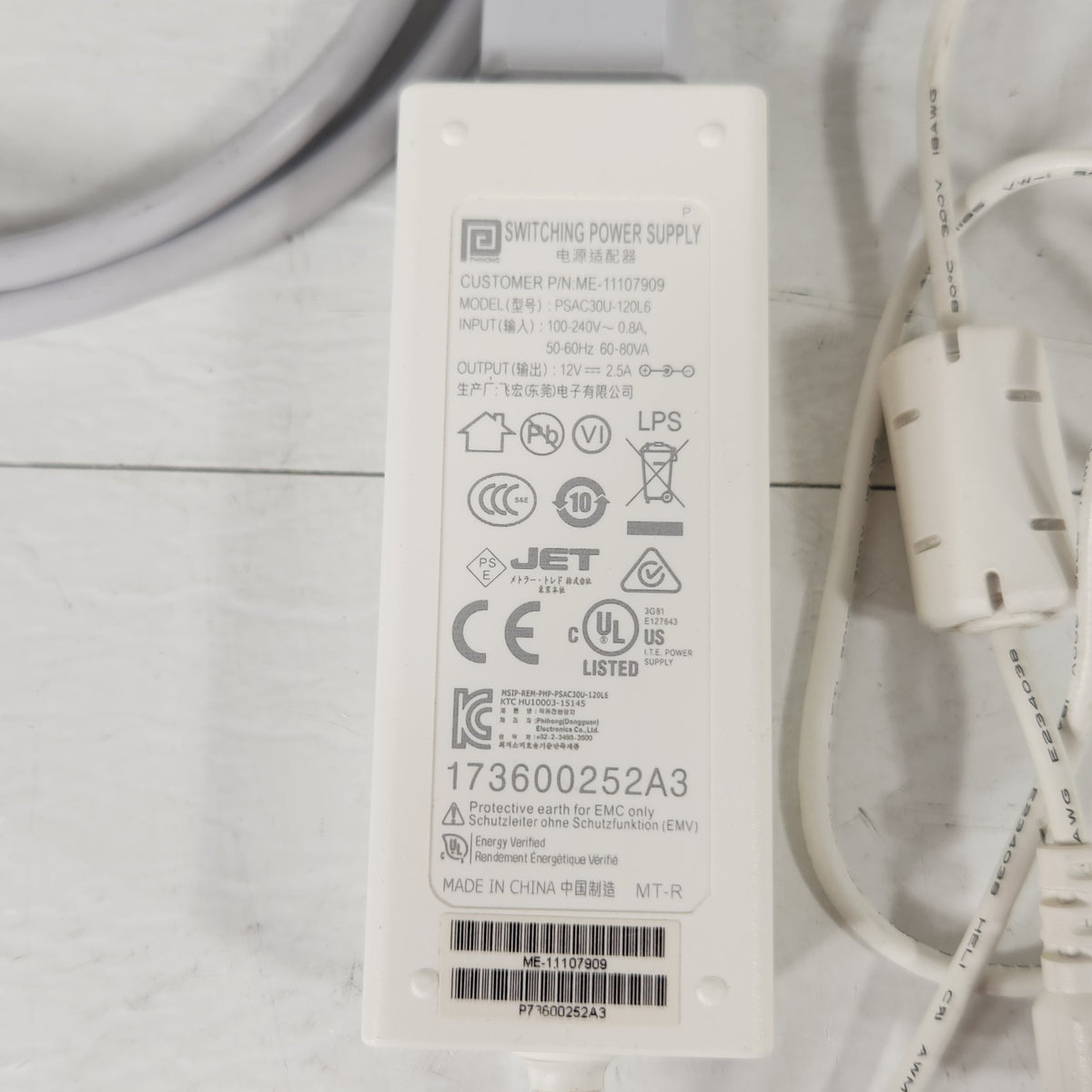 Mettler Toledo ME-11107909 XS XP Balance Power Supply 12V 2.5A w/ Cord