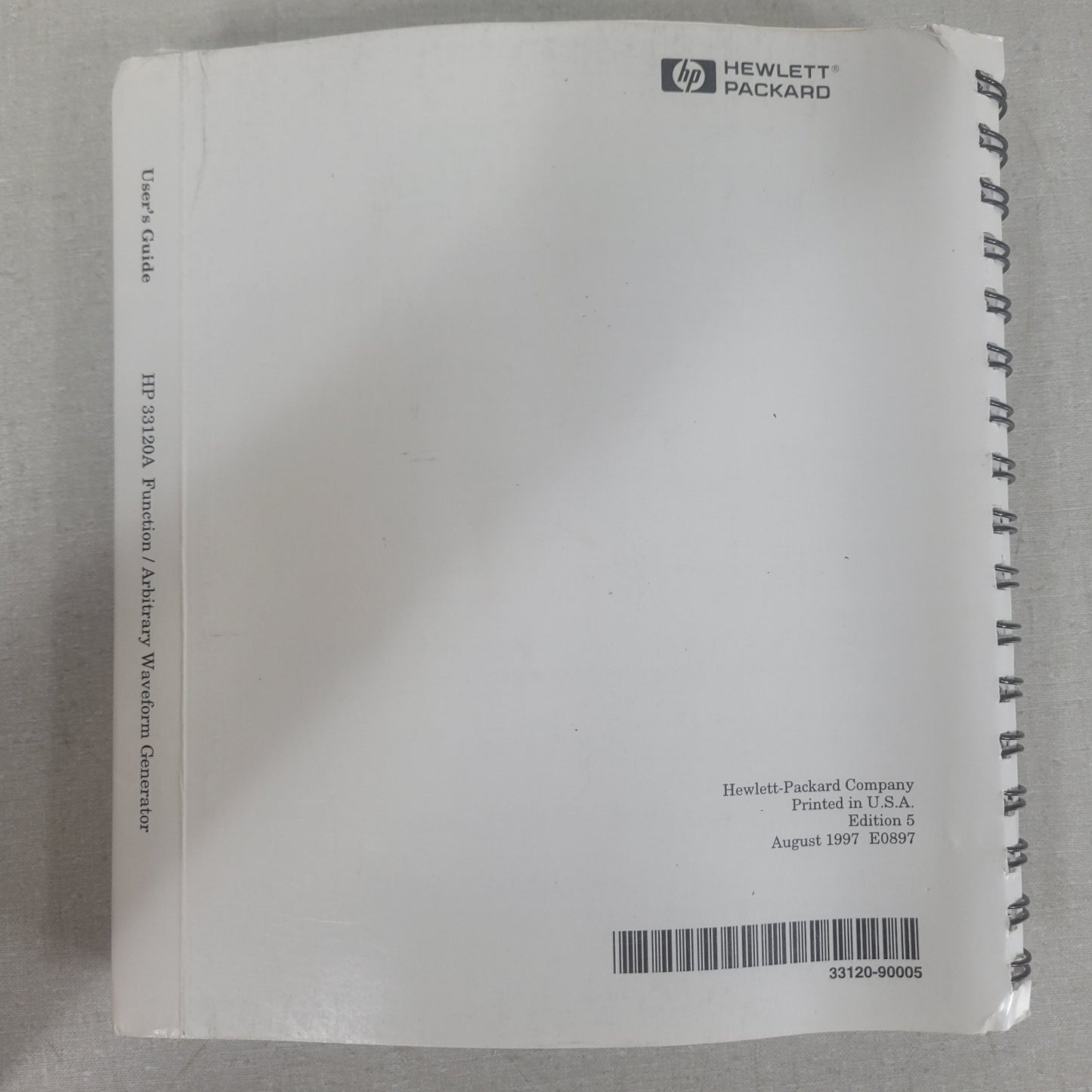 HP 33120-90005 33120A 15MHz Function Arbitrary Waveform Generator User's Guide