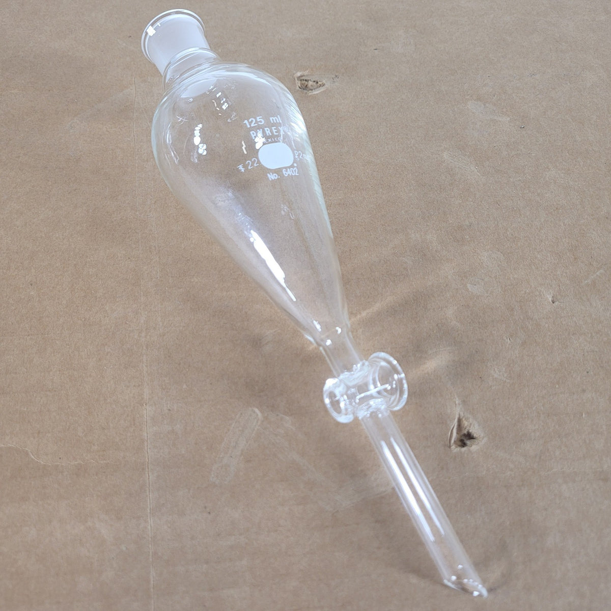 NEW Corning PYREX 6402-125 125mL Squibb Separatory Funnel PTFE Stopcock