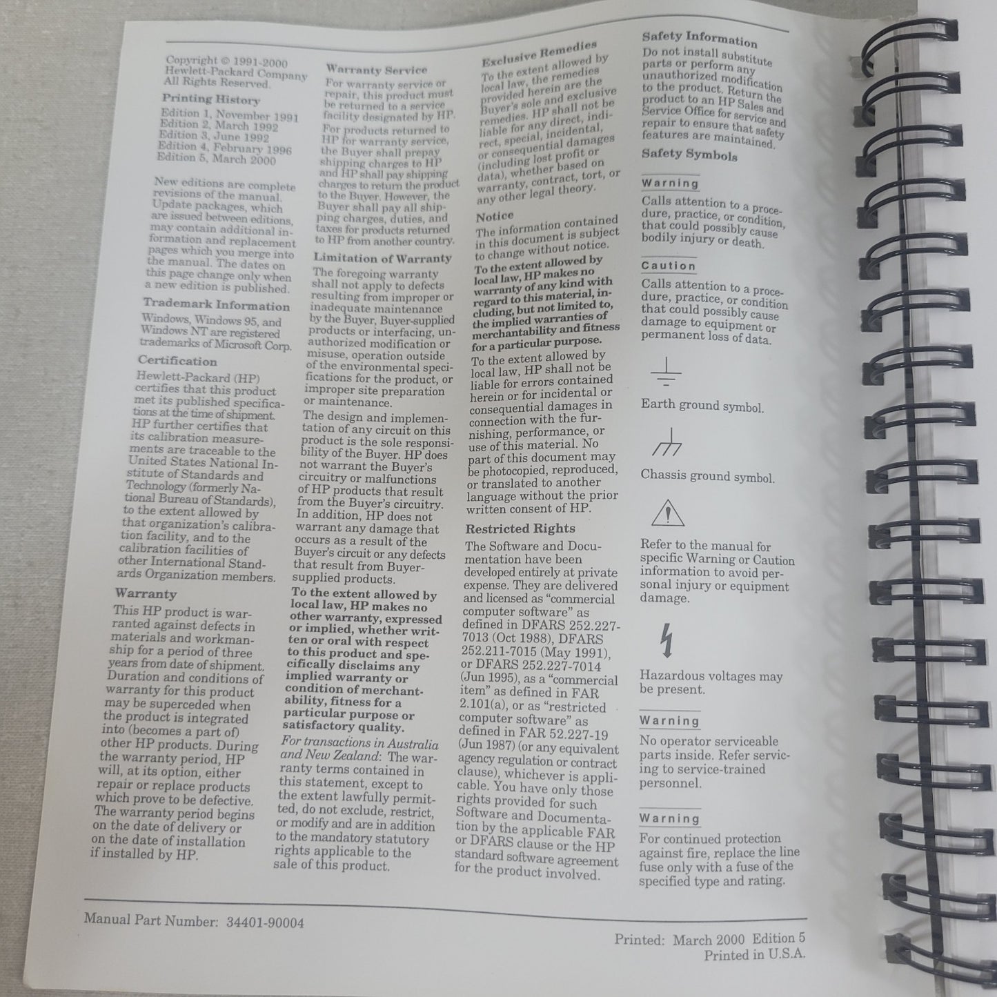 HP 34401-90004 34401A Digital Multimeter User's Guide Manual Edition 5 Original