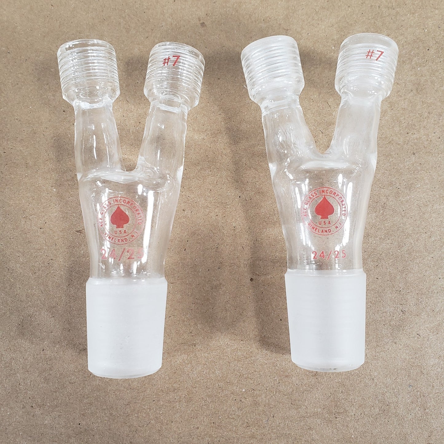 Set of 2 Ace Glass Inc. 5031-10 Twin Adapter 24/25 Bottom #7 Threads Top