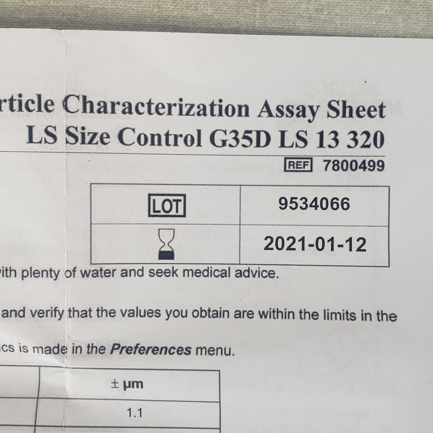 Beckman Coulter 7800499 LS Control G35D 35um SiC Dry Powder Standard 130g