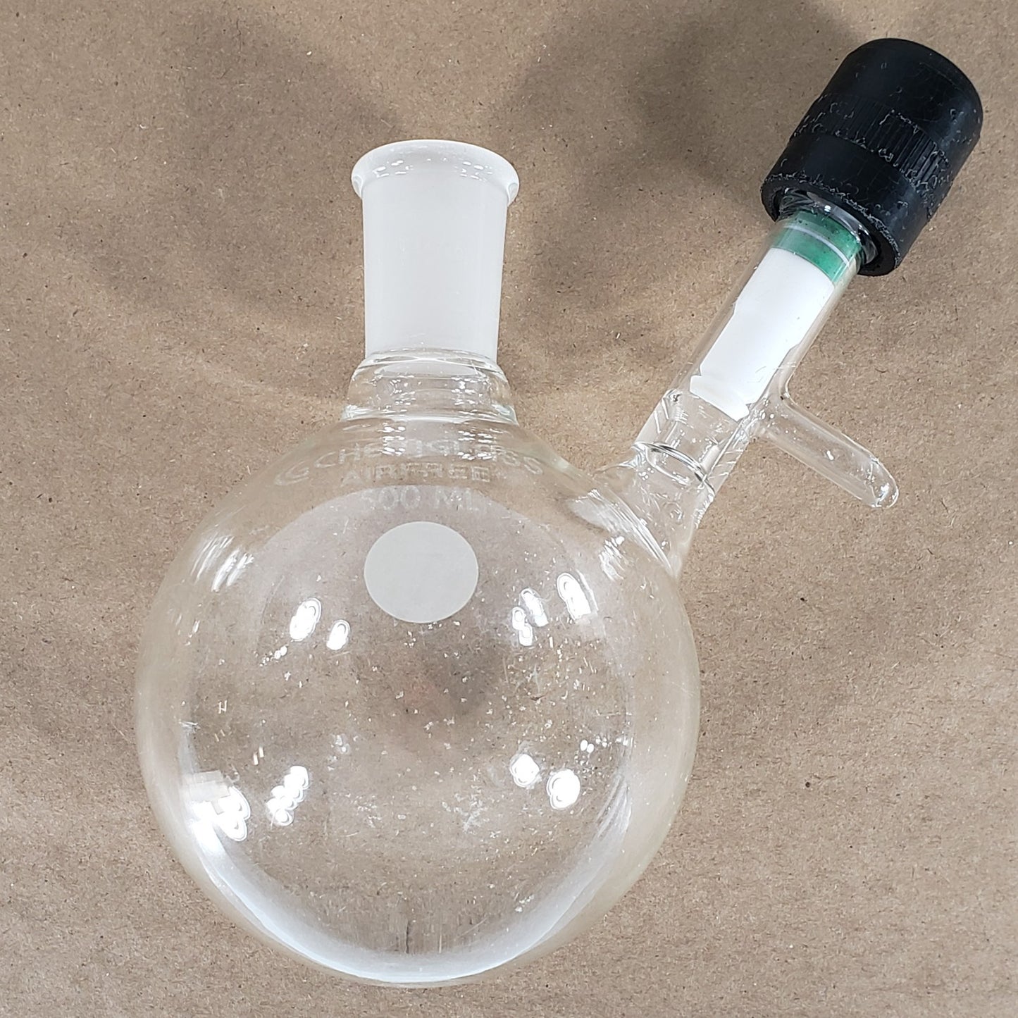 Chemglass AF-0529 500mL Schlenk Airfree Round Bottom Flask Single Neck 24/40