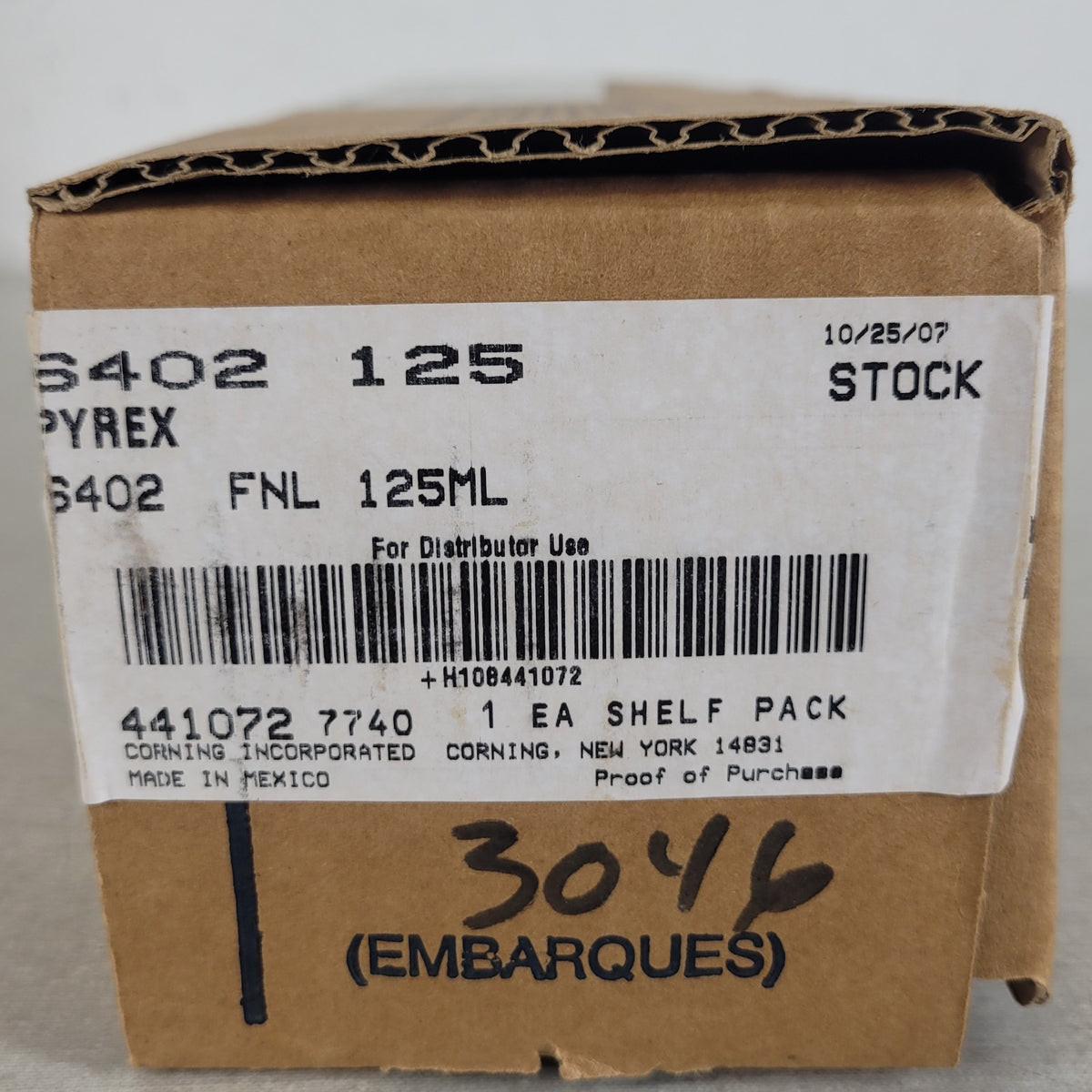 NEW Corning PYREX 6402-125 125mL Squibb Separatory Funnel PTFE Stopcock