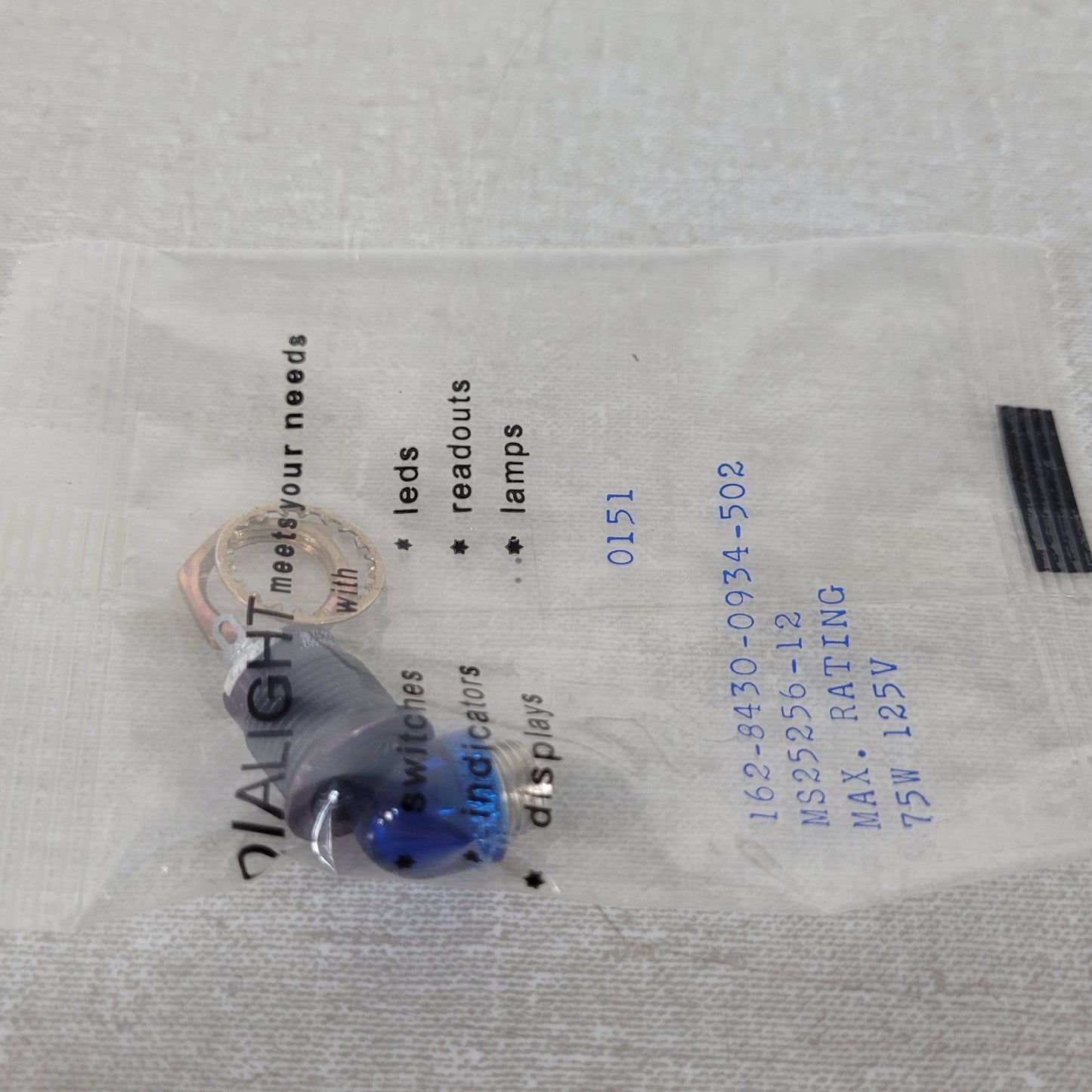 Dialight 162-8430-0934-502 Indicator Lamp Bulb Panel Mount Assembly MS25256-12
