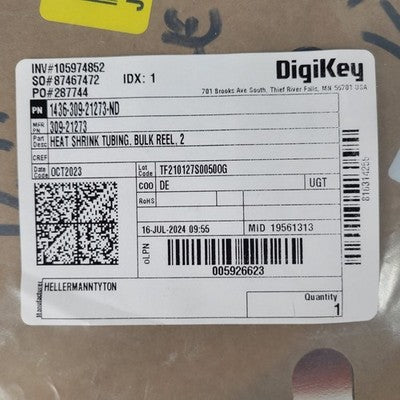 145 ft HellermannTyton 309-21273 1/2" Orange Heat Shrink Tubing 2:1